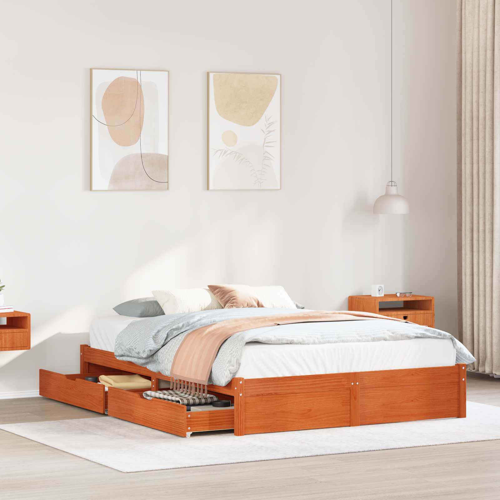 Estructura de cama 3 pcs Marrón cera Madera de Pino Macizo
