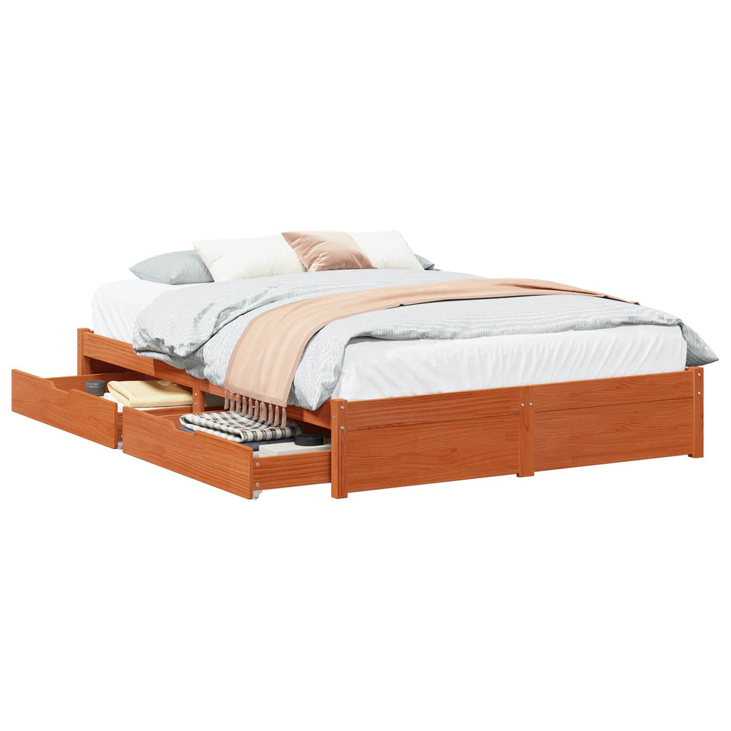 Estructura de cama 3 pcs Marrón cera Madera de Pino Macizo