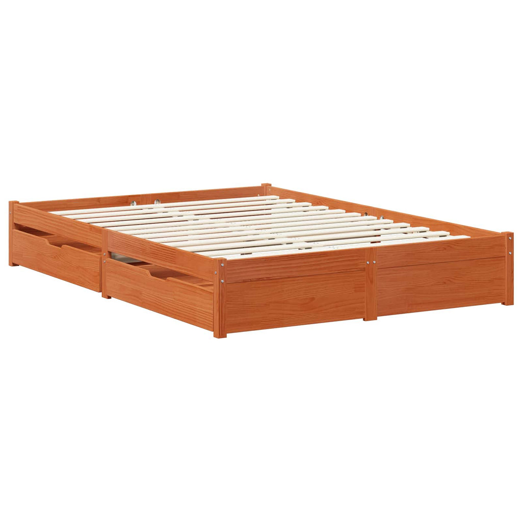 Estructura de cama 3 pcs Marrón cera Madera de Pino Macizo
