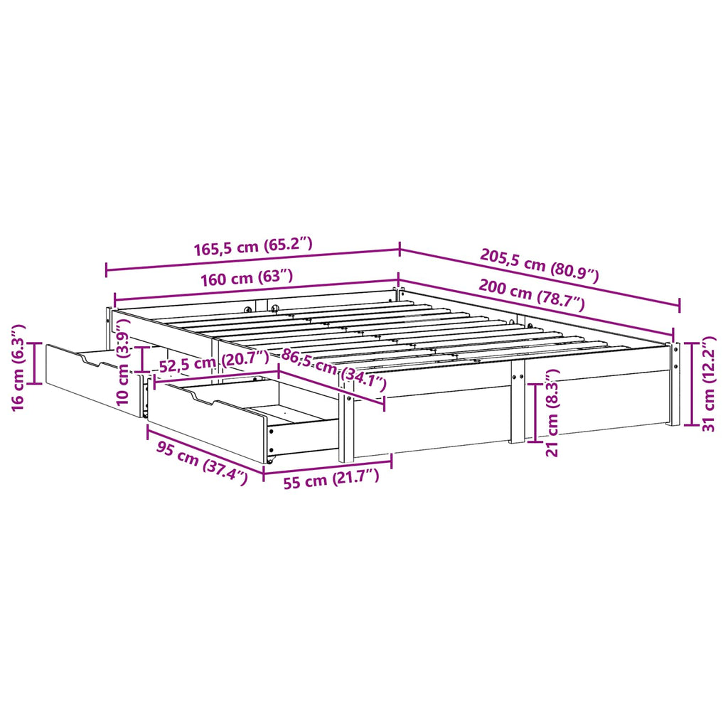 Estructura de cama 3 pcs Marrón cera Madera de Pino Macizo