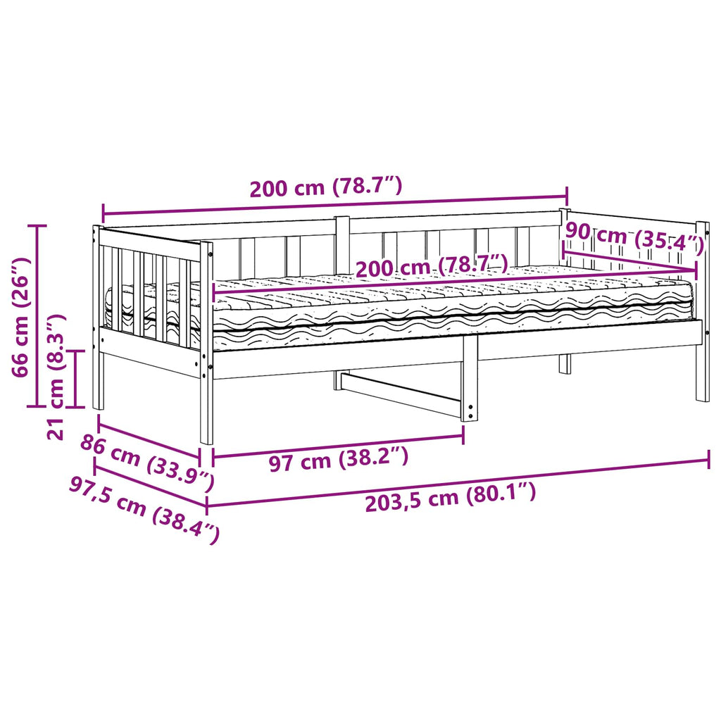 Cama día Madera Encerada Marrón y Blanca 90 x 200 cm