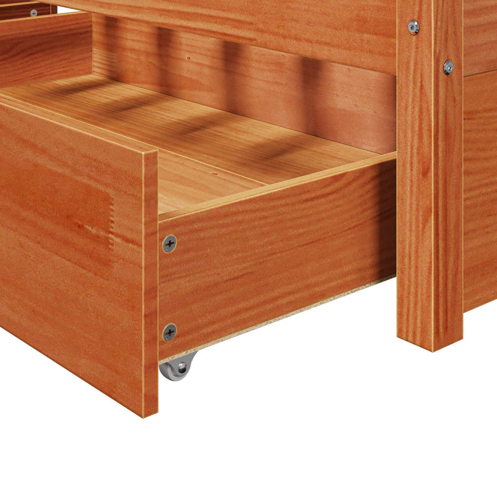 Estructura de cama con cajón con rueda Marrón cera 200 x 200 cm