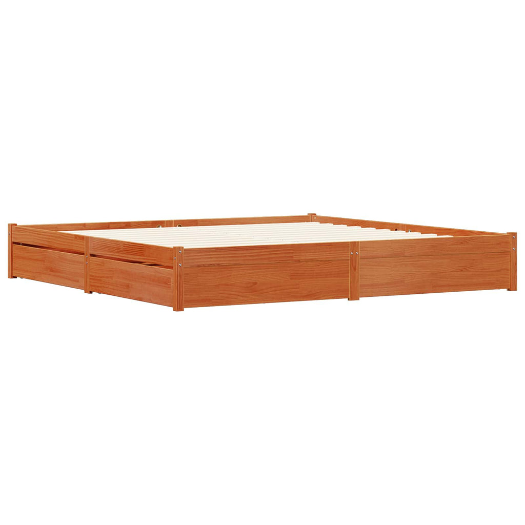 Estructura de cama con cajón con rueda Marrón cera 200 x 200 cm