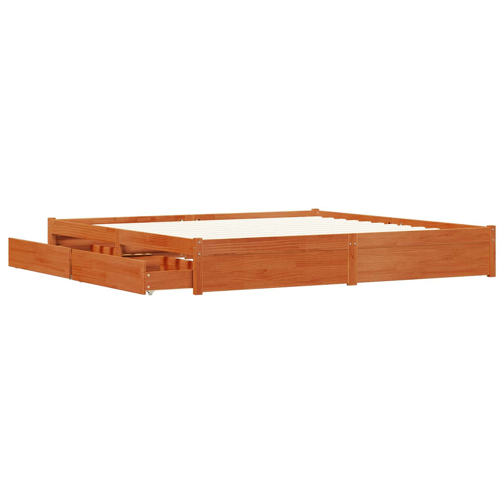 Estructura de cama con cajón con rueda Marrón cera 200 x 200 cm