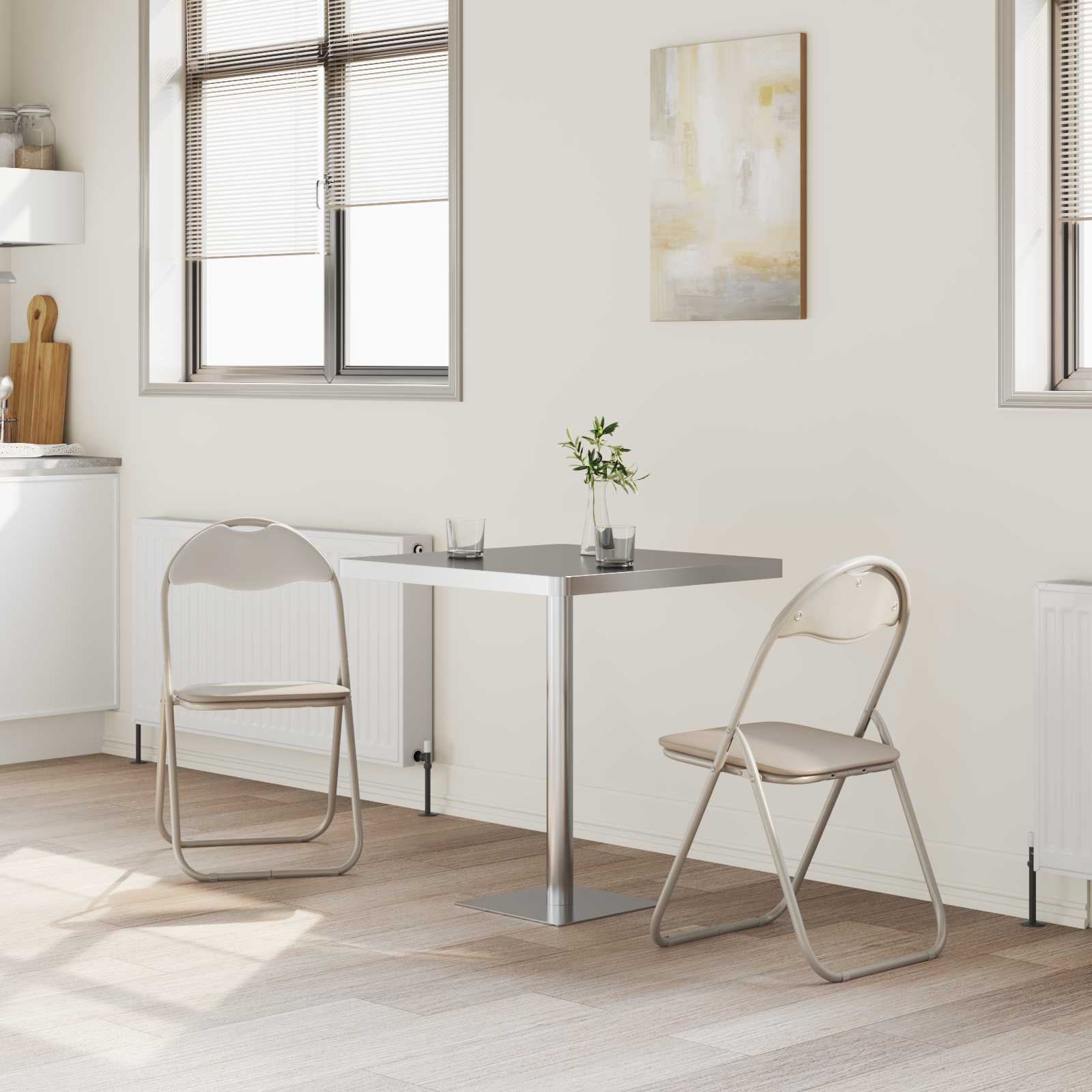 Silla Plegable 2 pcs Arena 48 x 43,5 x 81 cm Cuero sintético