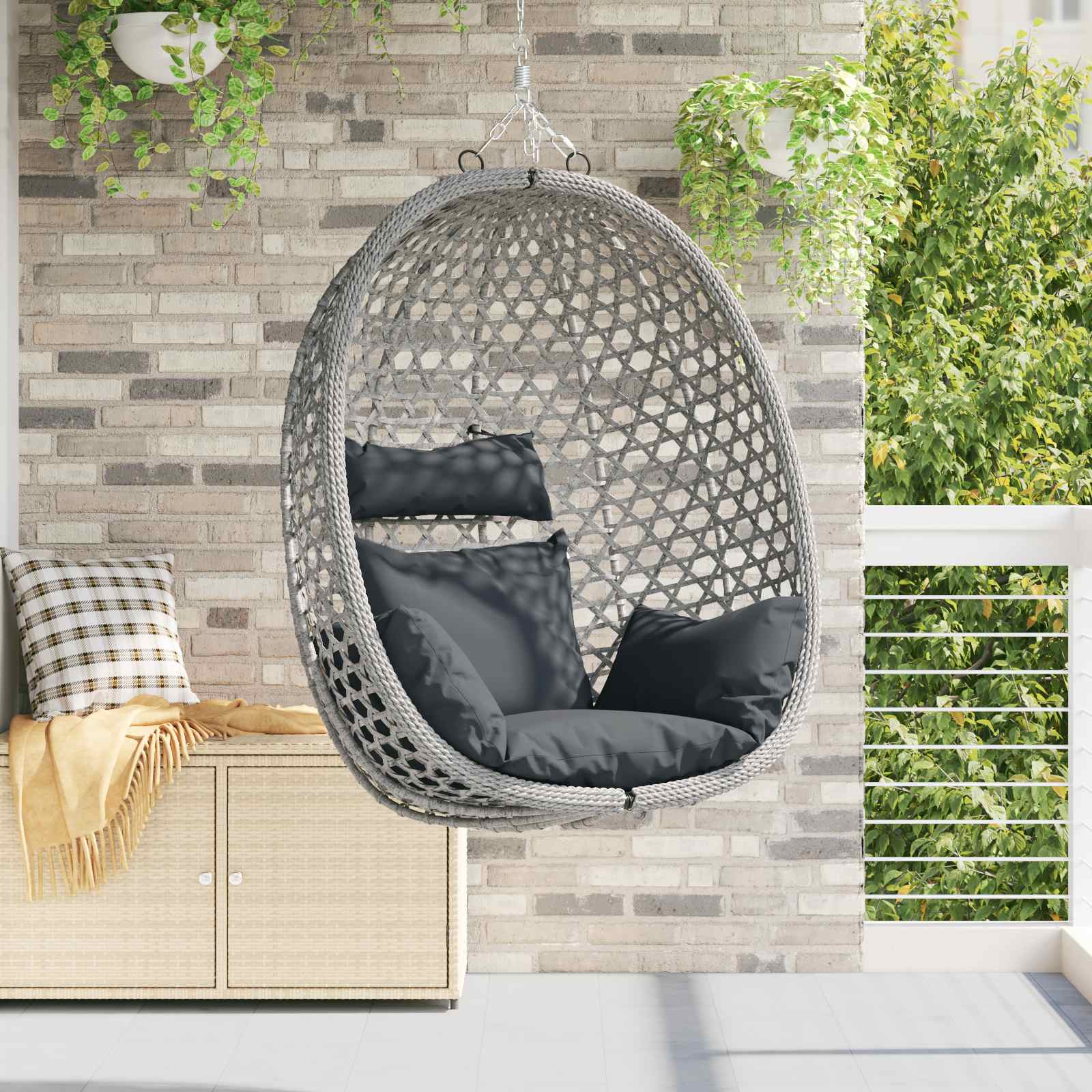Silla colgante tipo huevo sin soporte Antracita y Gris