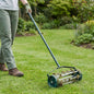 Green Steel Tow-Behind Lawn Roller with Aerator Spikes
