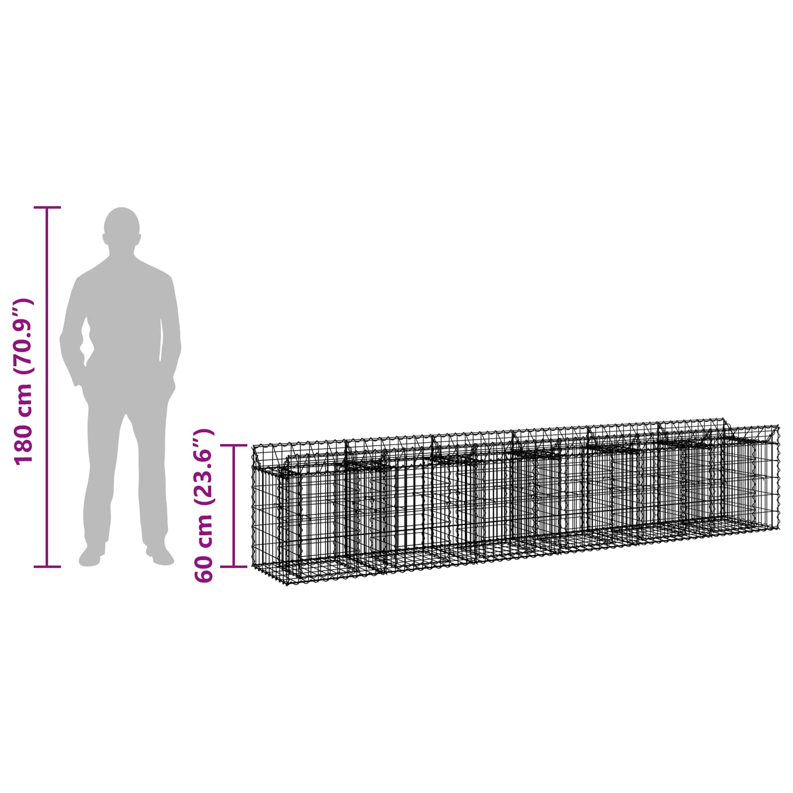 Cama elevada de gavión 2 pcs Plateado