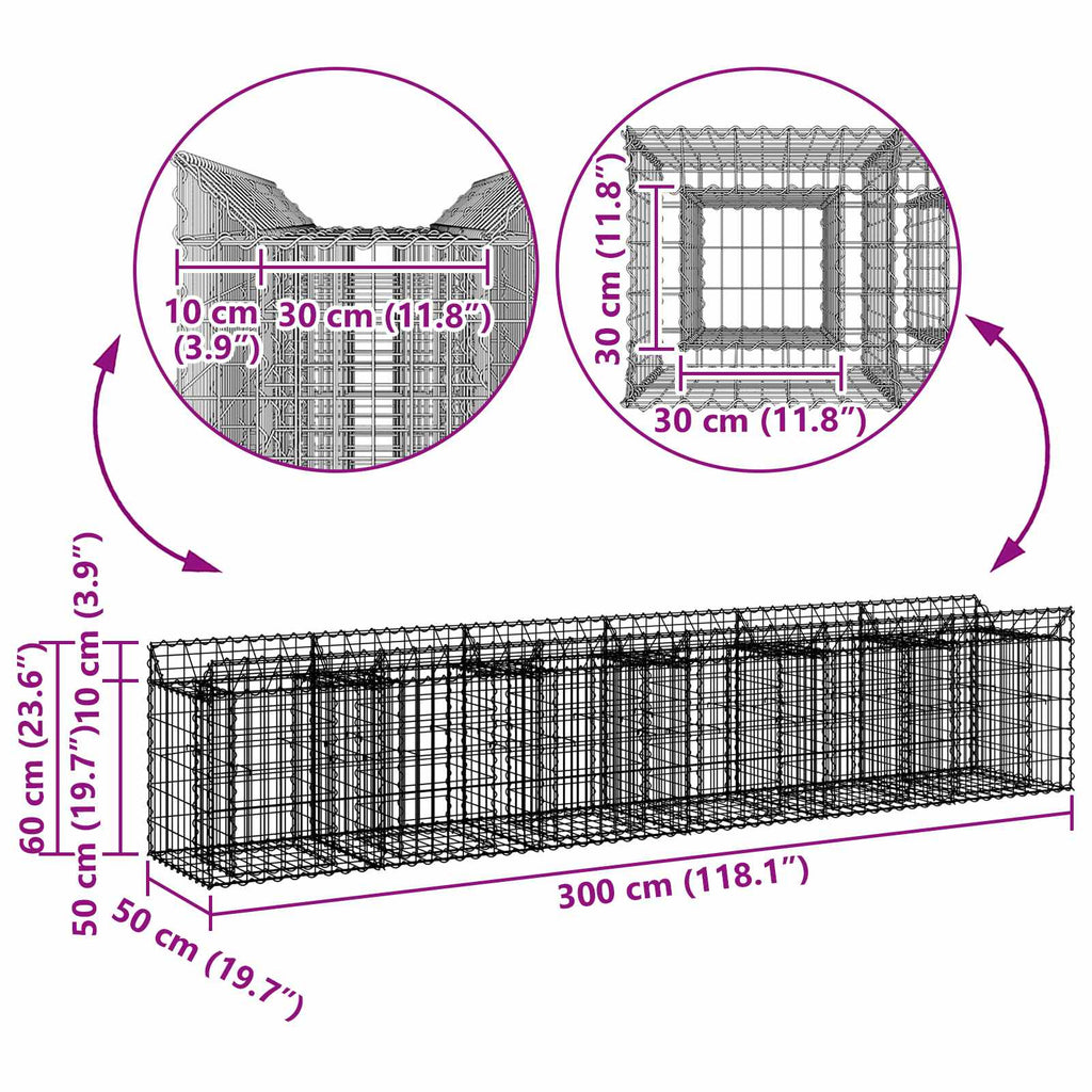 Cama elevada de gavión 2 pcs Plateado