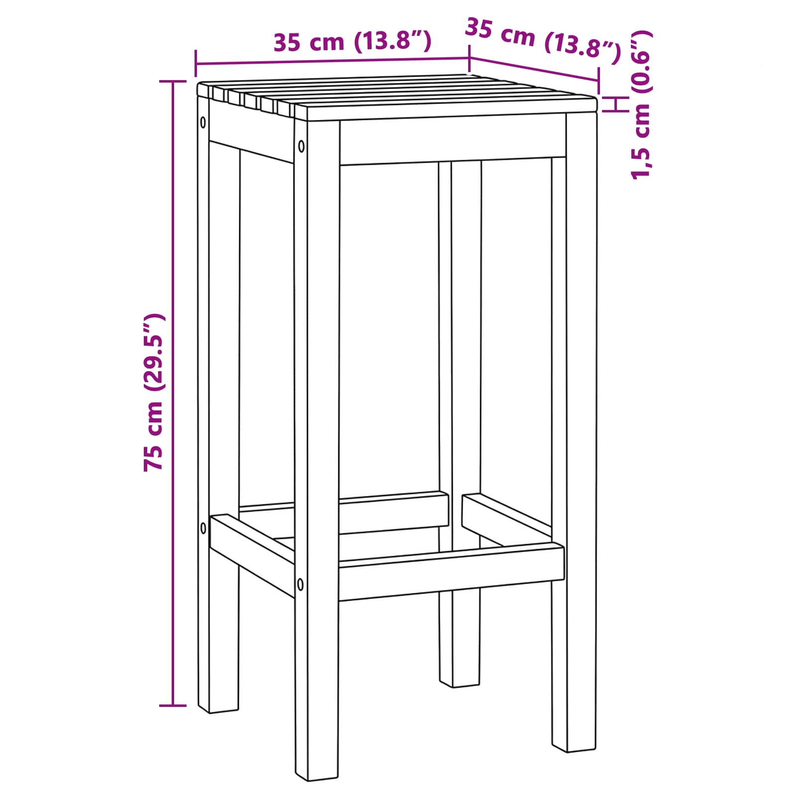 Taburete de bar 2 pcs Natural 35 x 35 x 75 cm