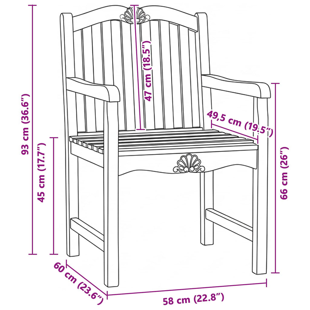 Silla de Jardín 2 pcs Natural 58 x 60 x 93 cm
