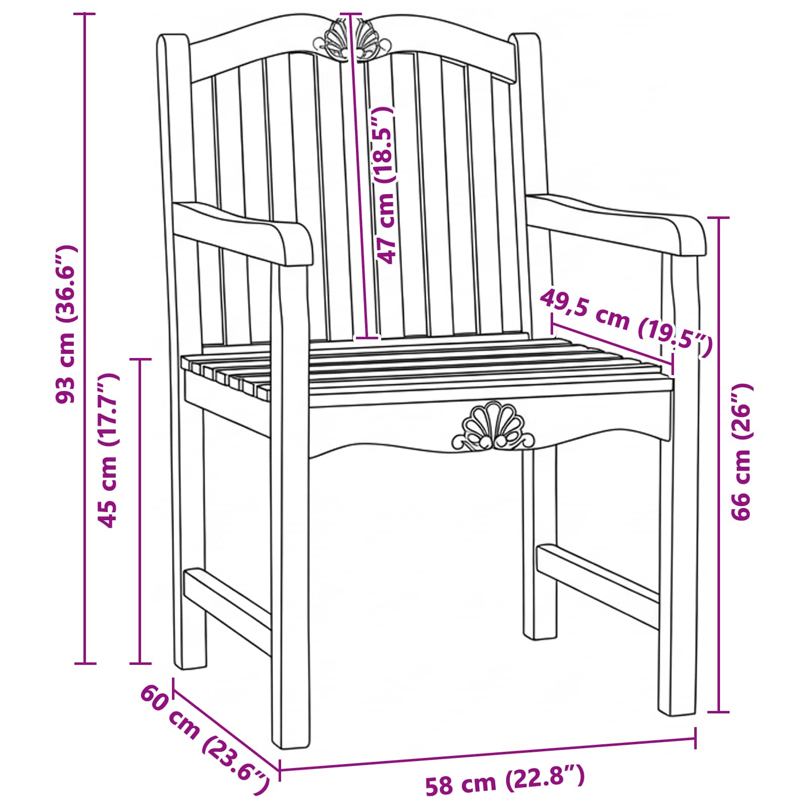 Silla de Jardín 2 pcs Natural 58 x 60 x 93 cm