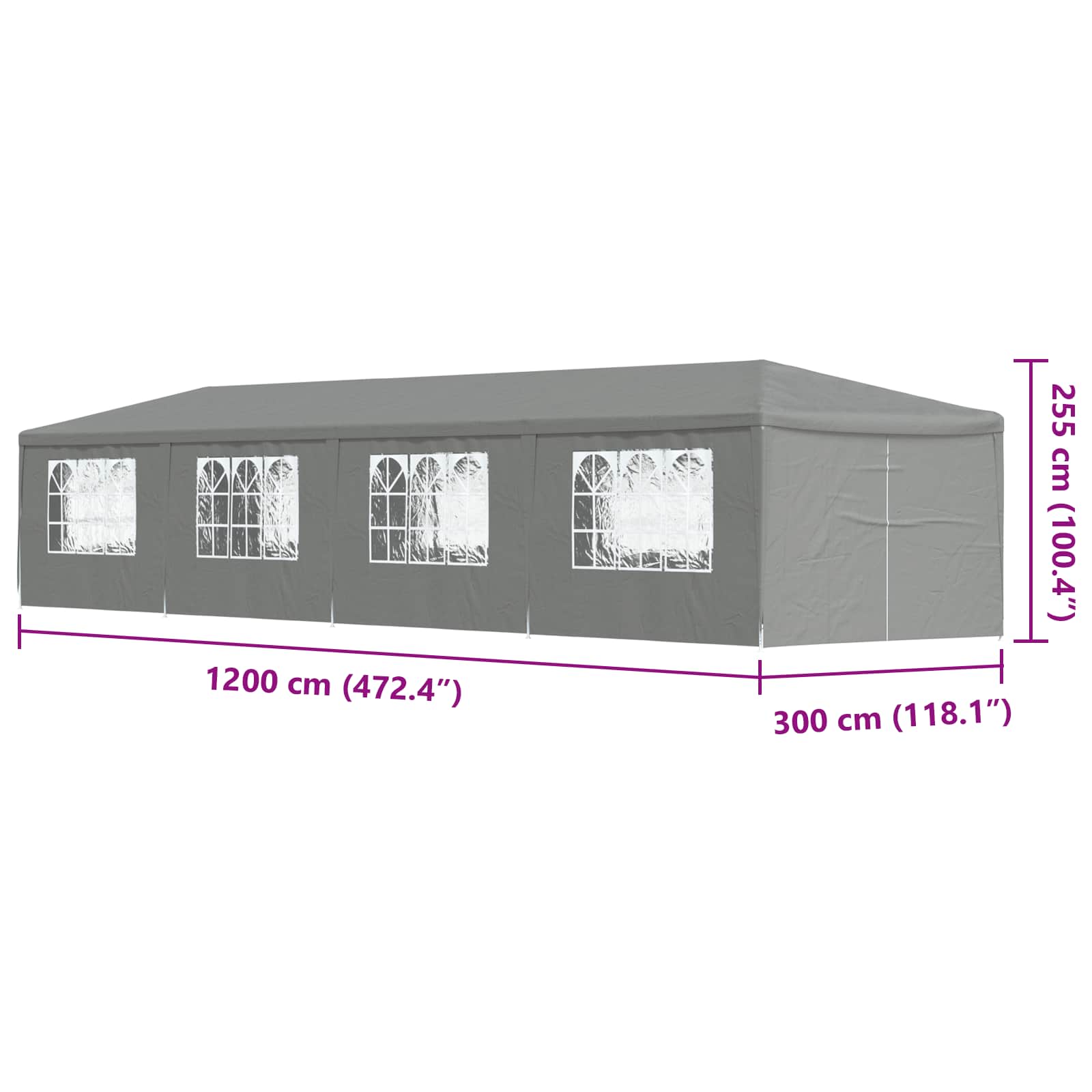 Carpa de Fiesta 1200 x 300 x 255 cm Gris Claro PE y acero