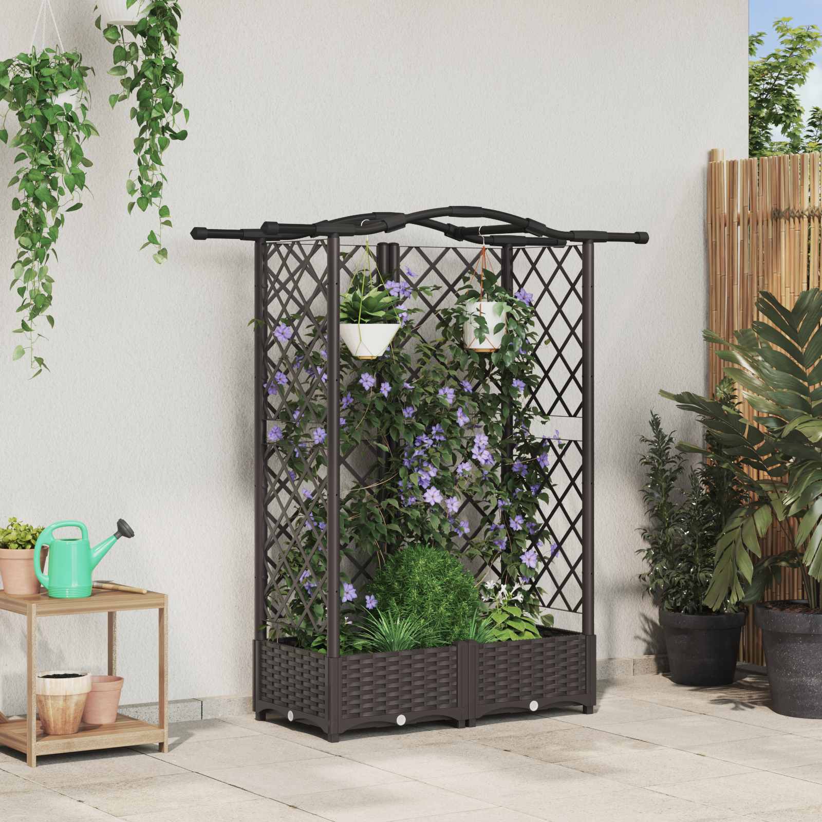 Raised bed with trellis and roof Grey 122 x 40 x 141 cm PP