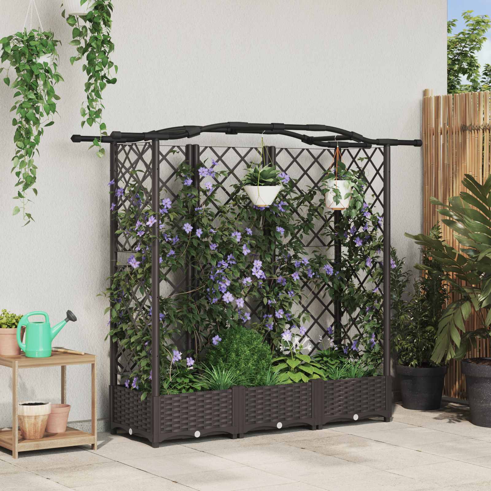 Raised bed with trellis and roof Grey 122 x 40 x 141 cm PP