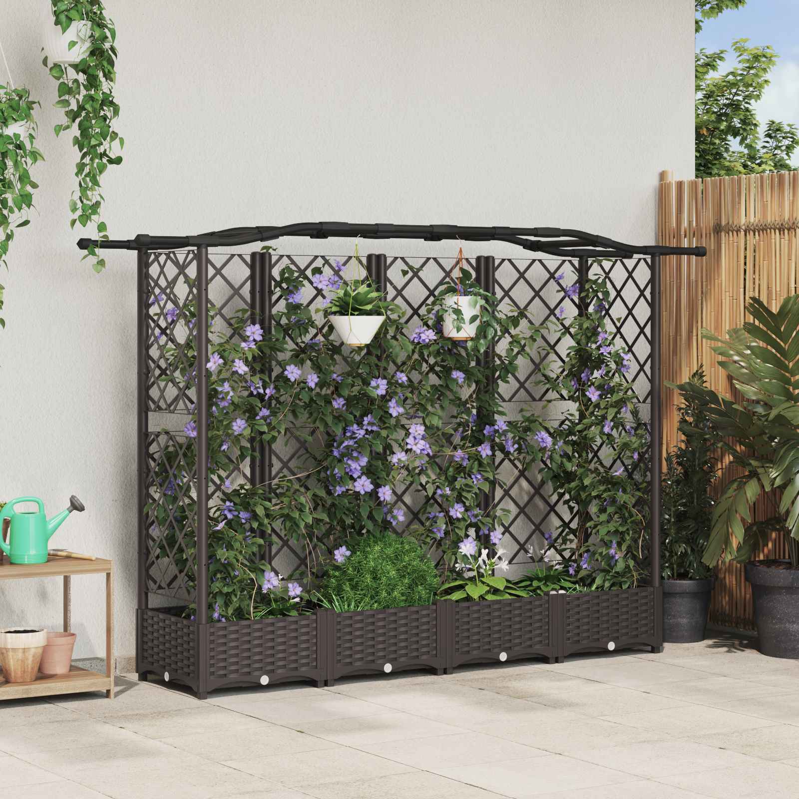 Raised bed with trellis and roof Grey 122 x 40 x 141 cm PP