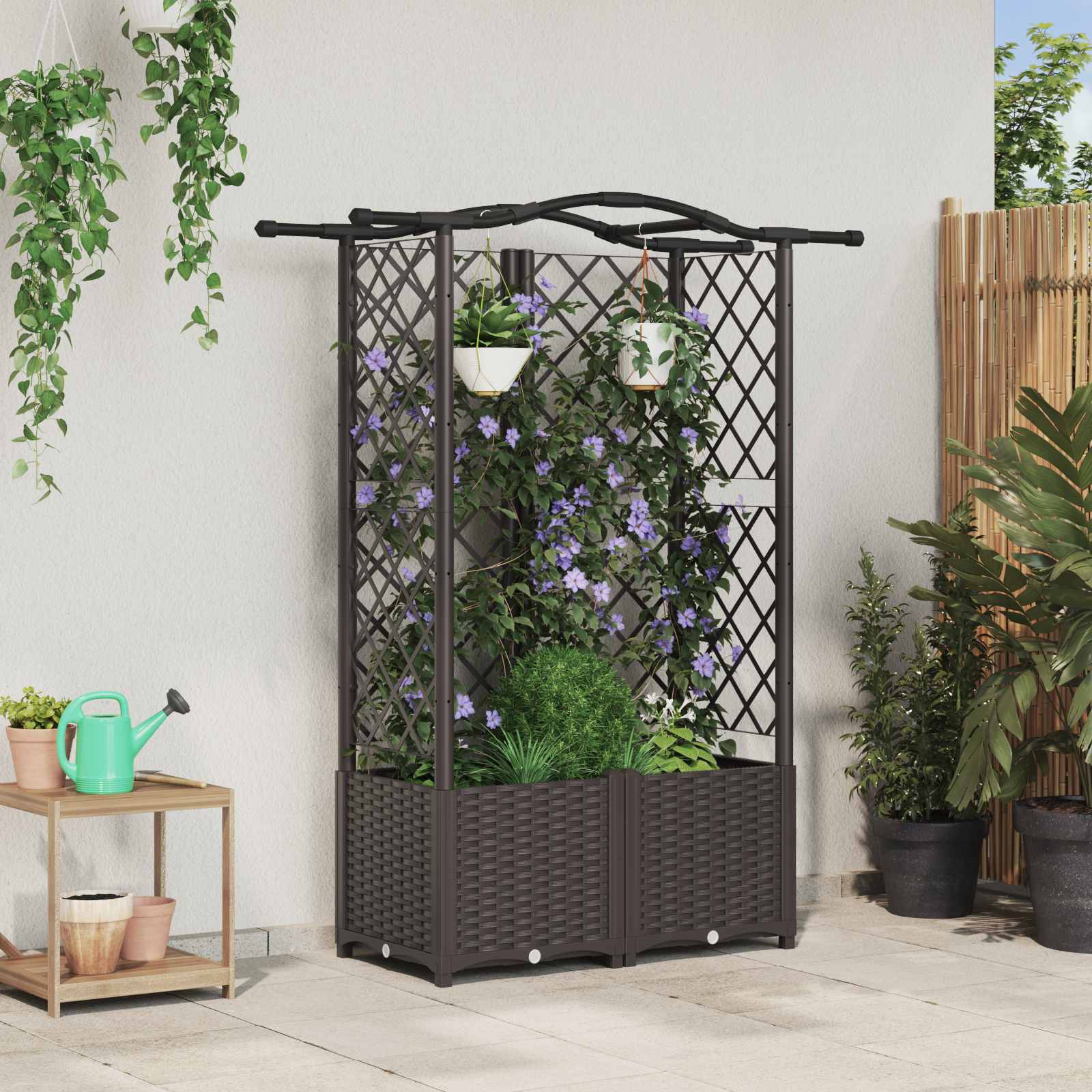 Raised bed with trellis and roof Grey 122 x 40 x 141 cm PP