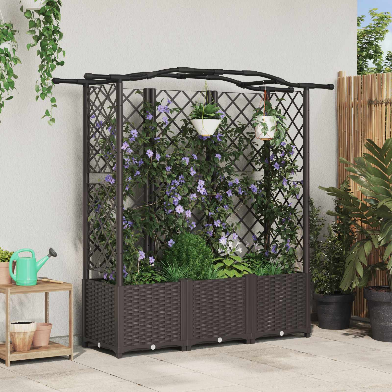 Raised bed with trellis and roof Grey 122 x 40 x 141 cm PP