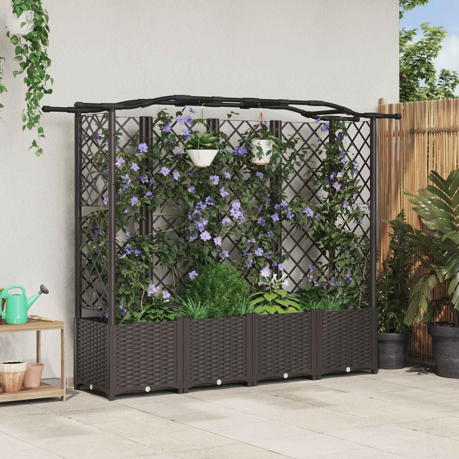 Raised bed with trellis and roof Grey 122 x 40 x 141 cm PP