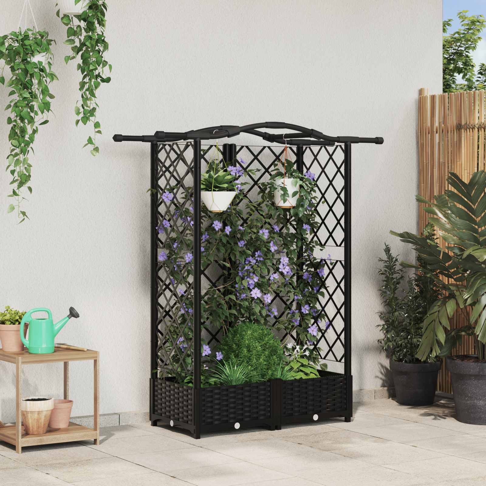 Raised bed with trellis and roof Grey 122 x 40 x 141 cm PP