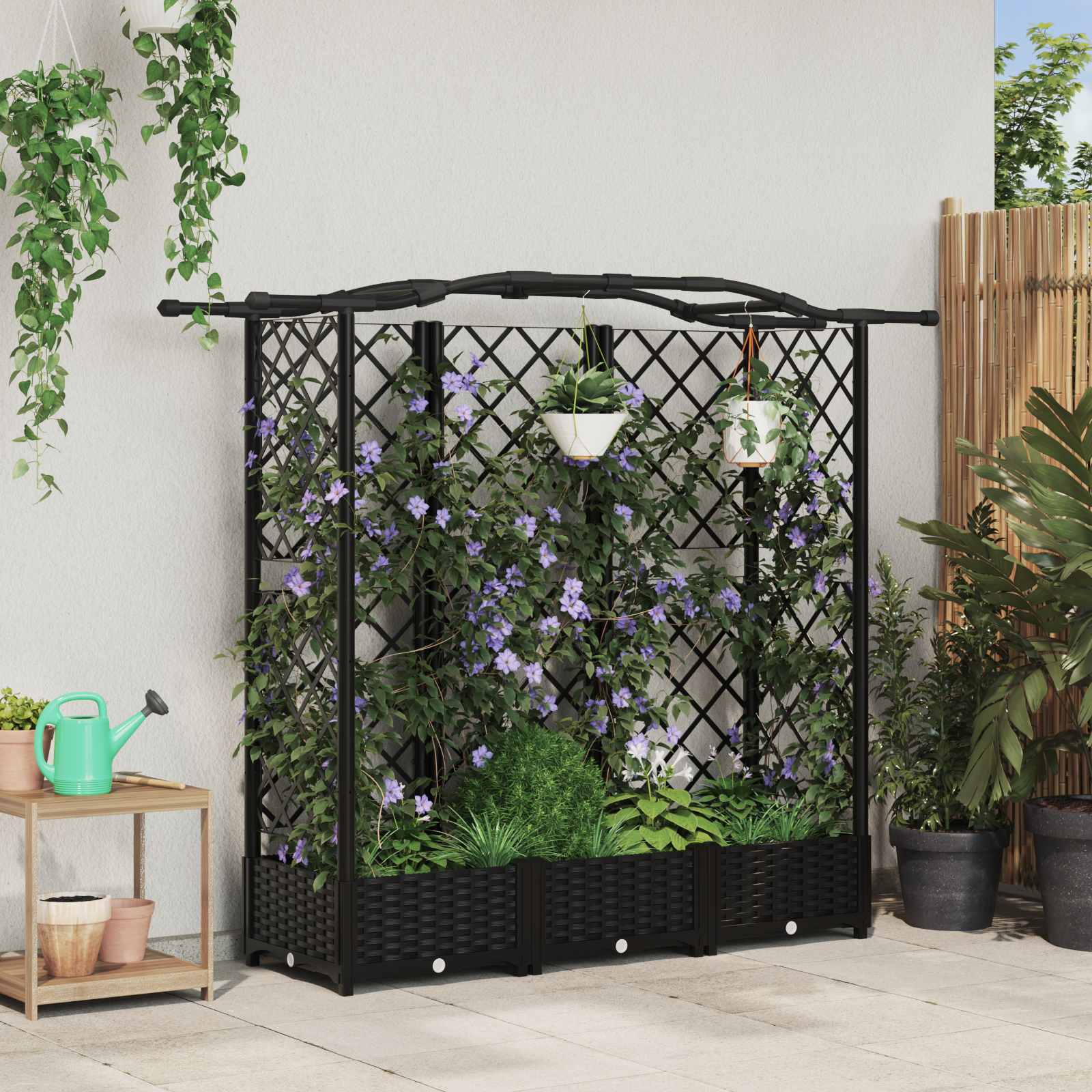 Raised bed with trellis and roof Grey 122 x 40 x 141 cm PP
