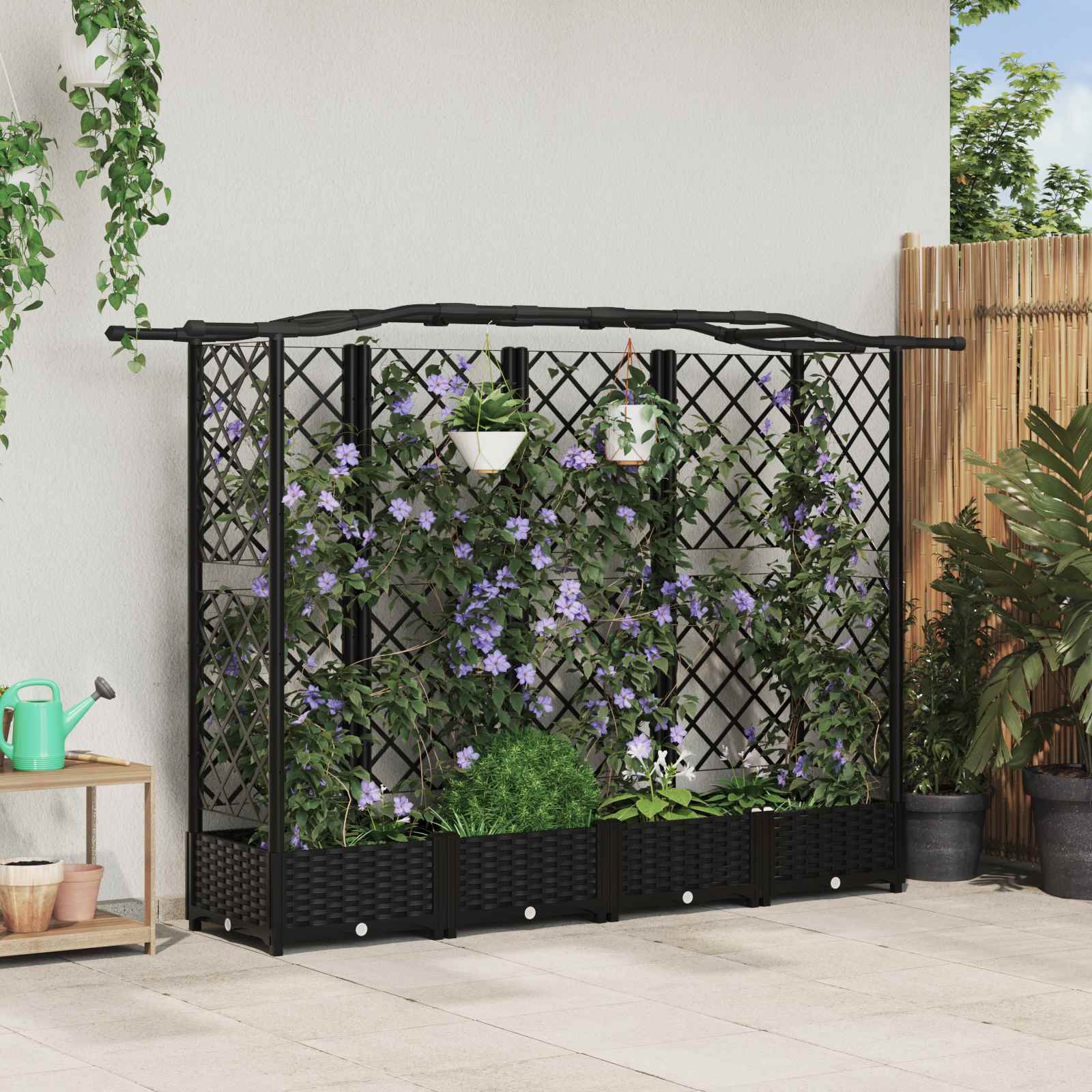 Raised bed with trellis and roof Grey 122 x 40 x 141 cm PP