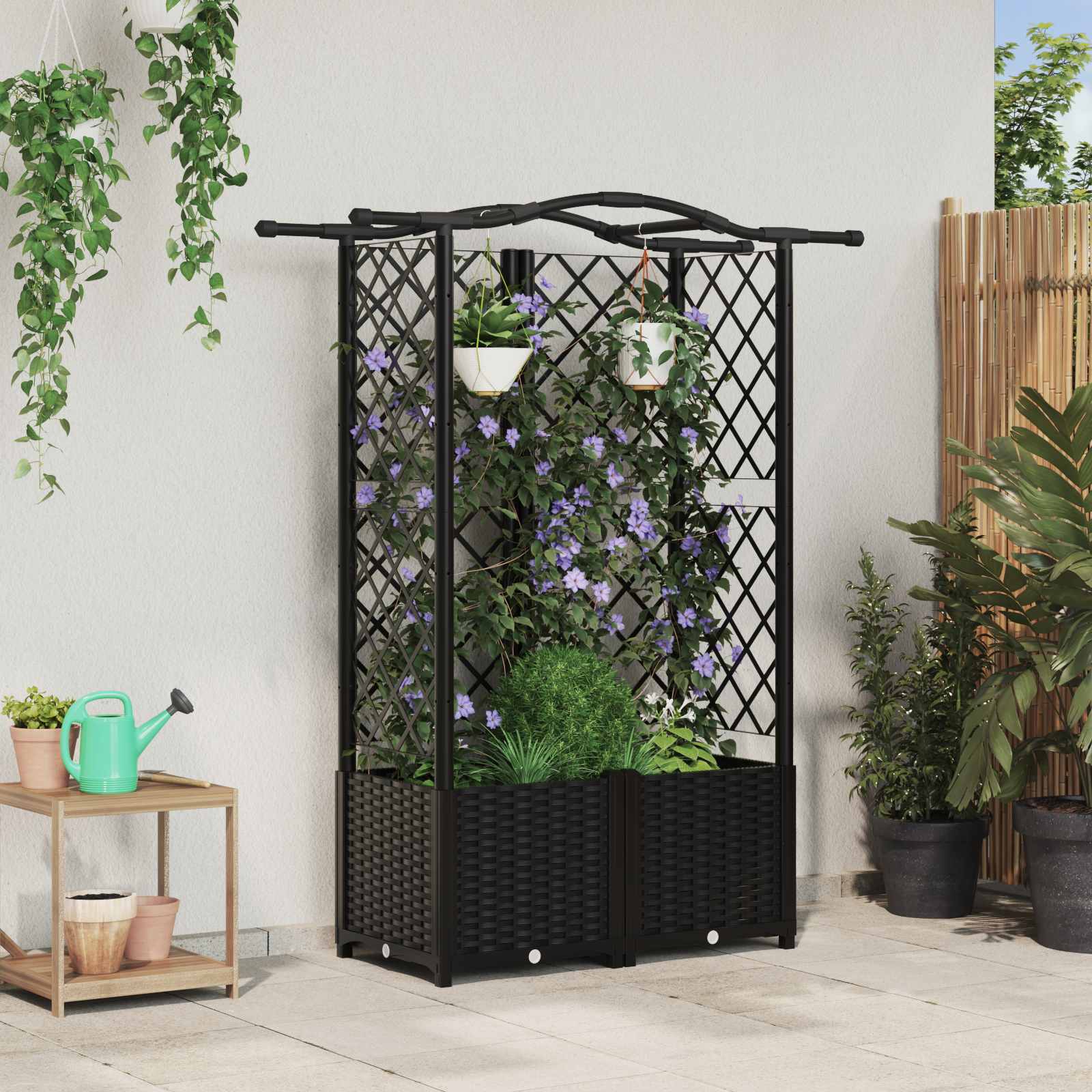 Raised bed with trellis and roof Grey 122 x 40 x 141 cm PP