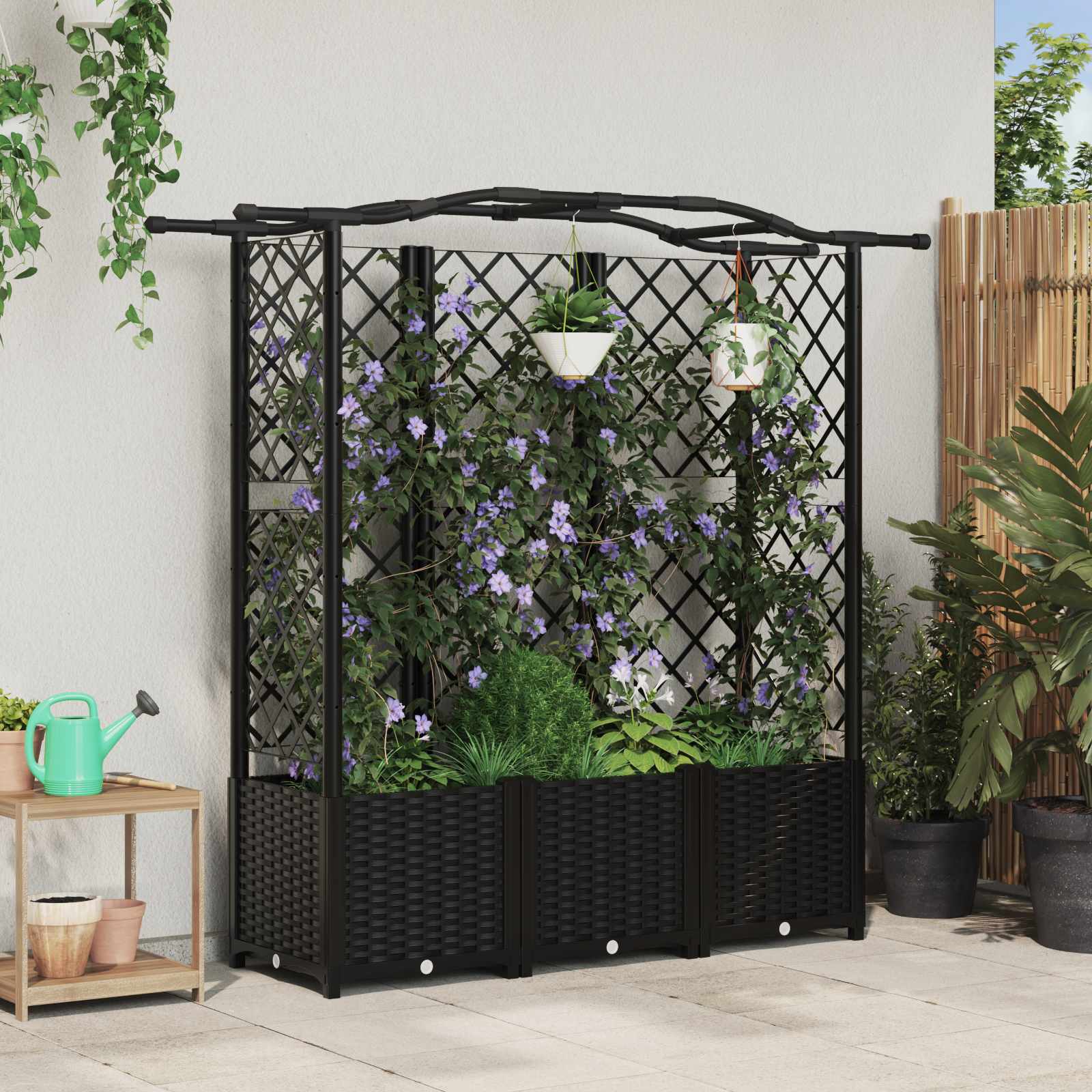 Raised bed with trellis and roof Grey 122 x 40 x 141 cm PP