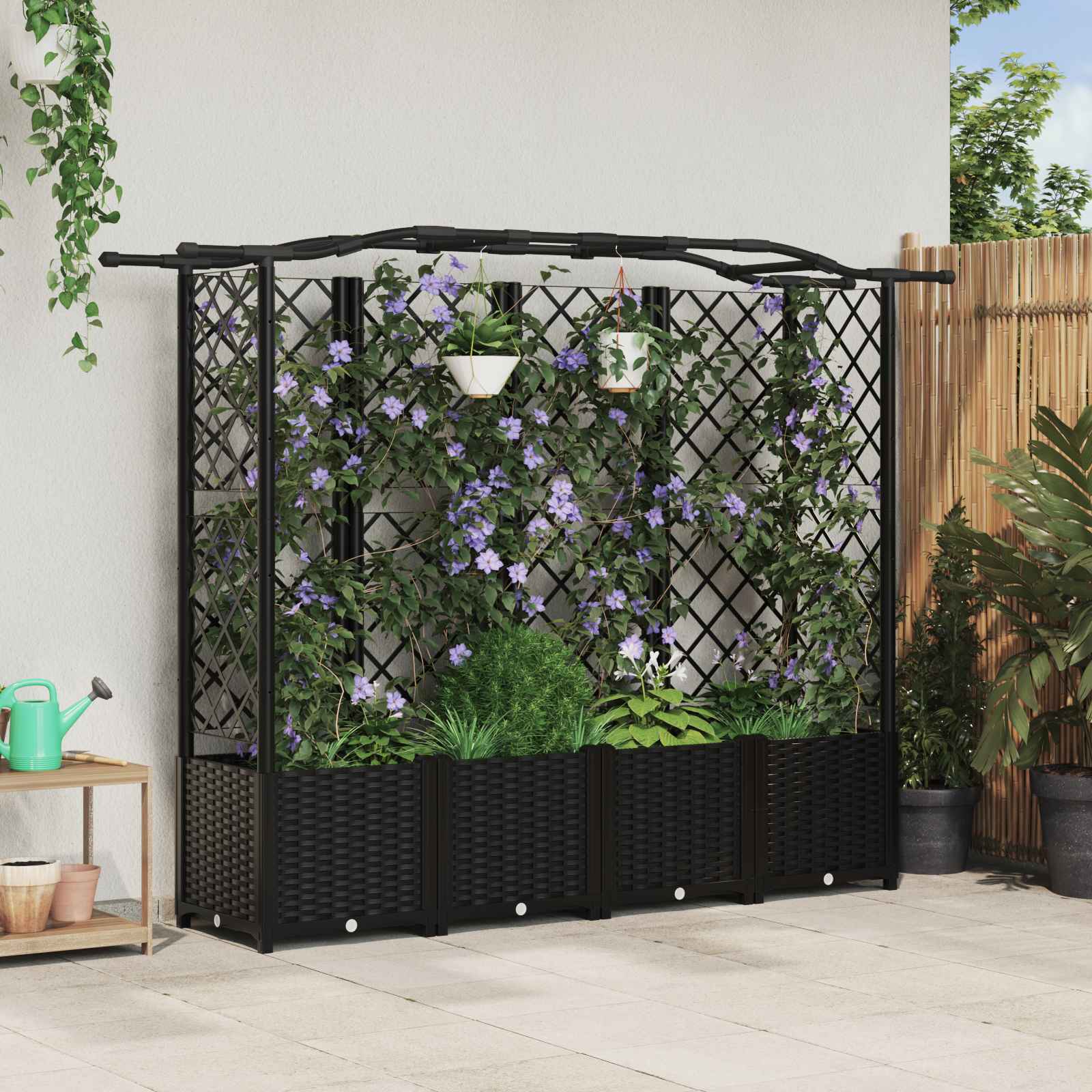 Raised bed with trellis and roof Grey 122 x 40 x 141 cm PP
