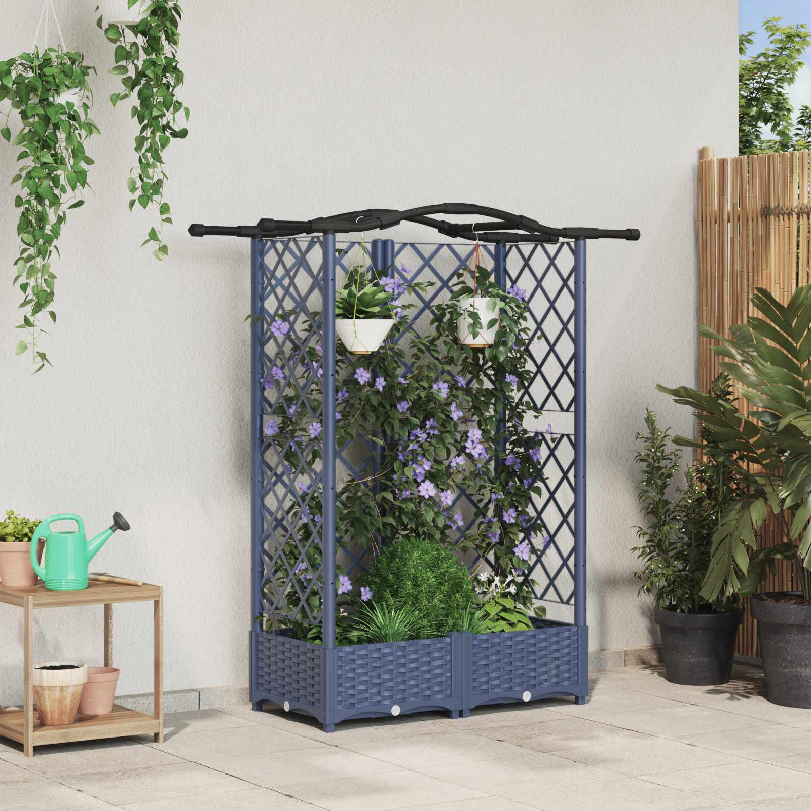 Raised bed with trellis and roof Grey 122 x 40 x 141 cm PP