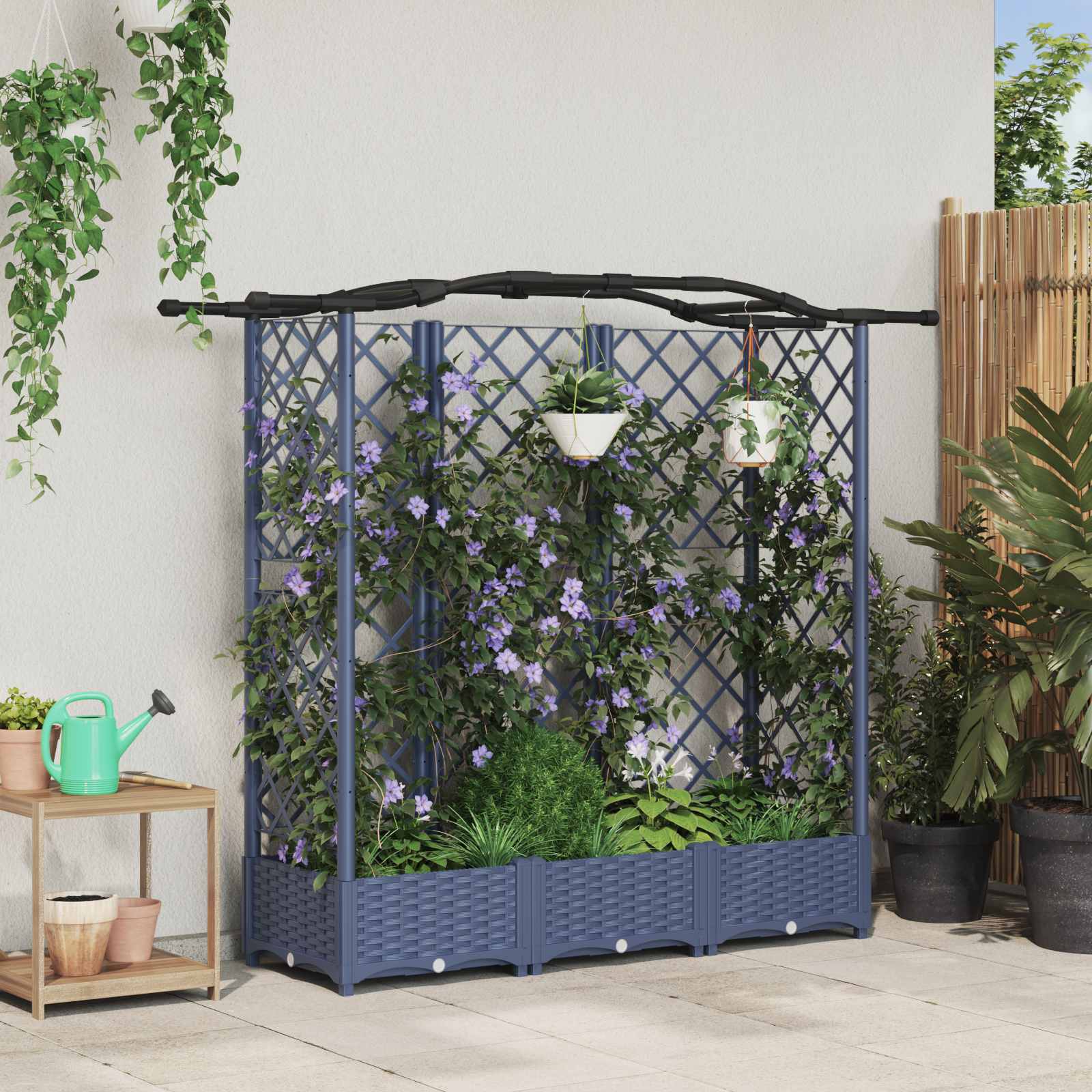 Raised bed with trellis and roof Grey 122 x 40 x 141 cm PP