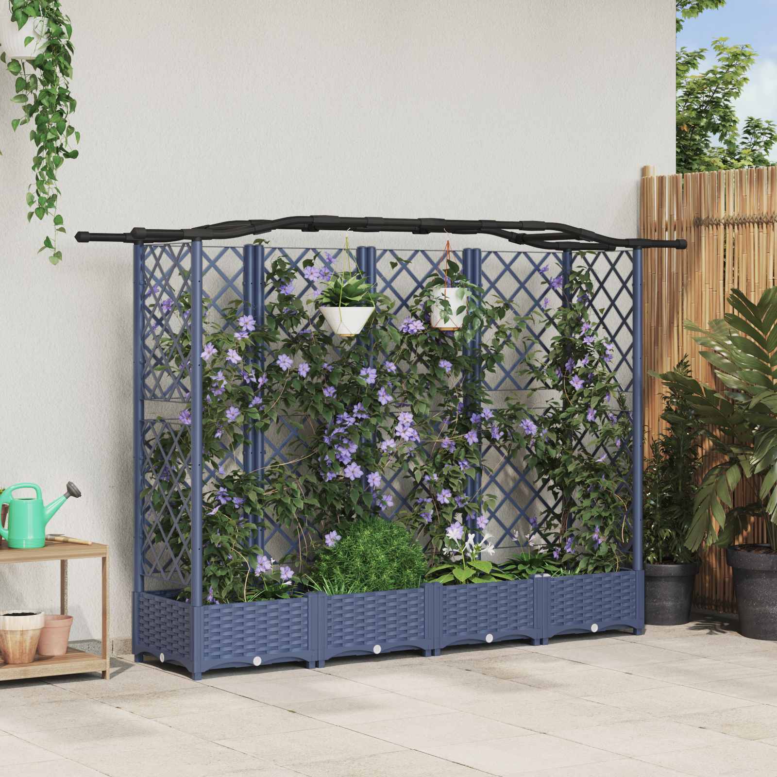 Raised bed with trellis and roof Grey 122 x 40 x 141 cm PP