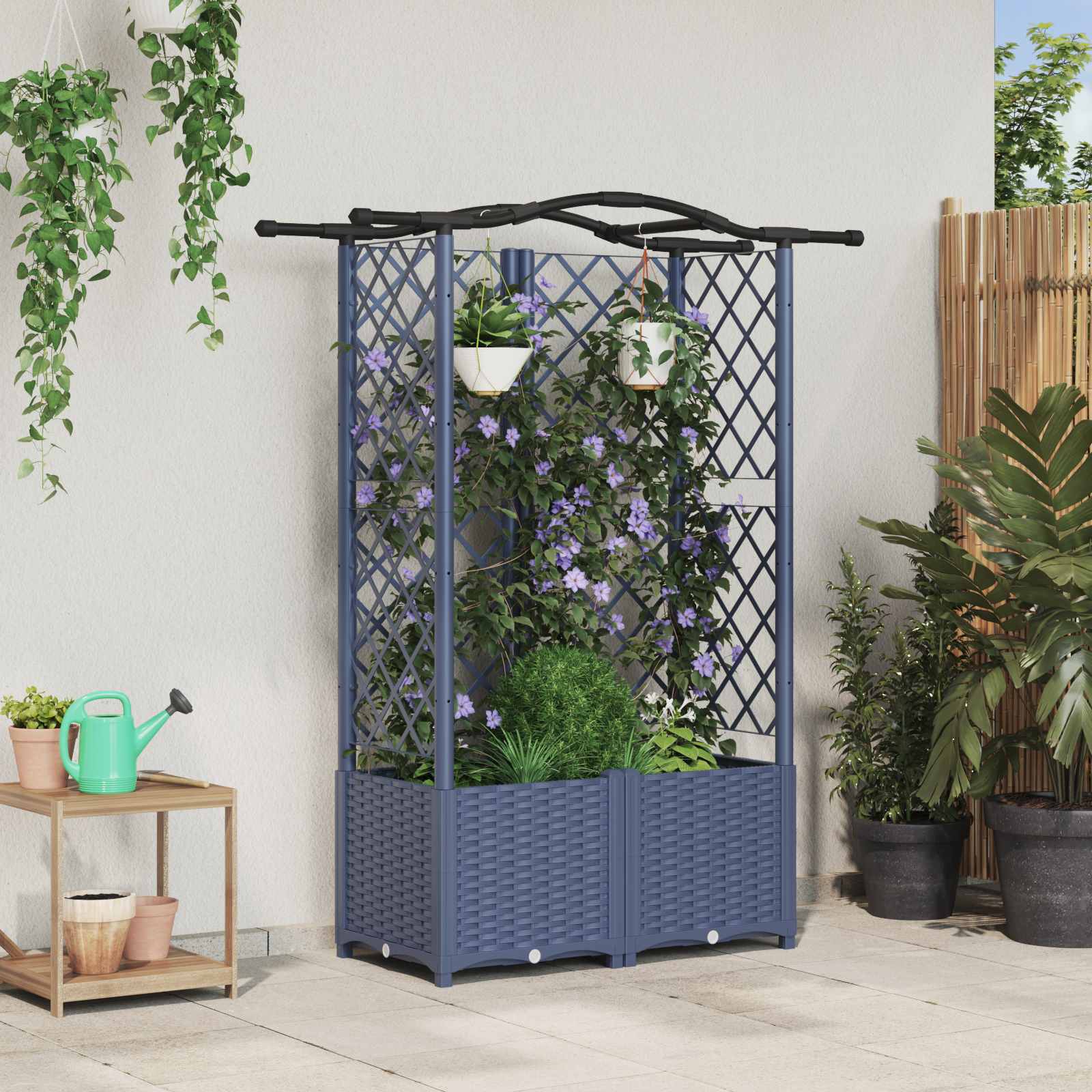 Raised bed with trellis and roof Grey 122 x 40 x 141 cm PP