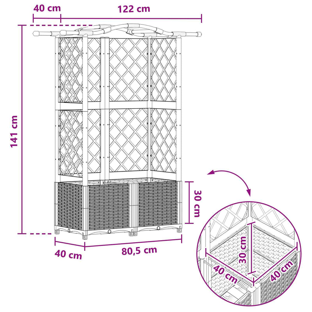 Raised bed with trellis and roof Grey 122 x 40 x 141 cm PP