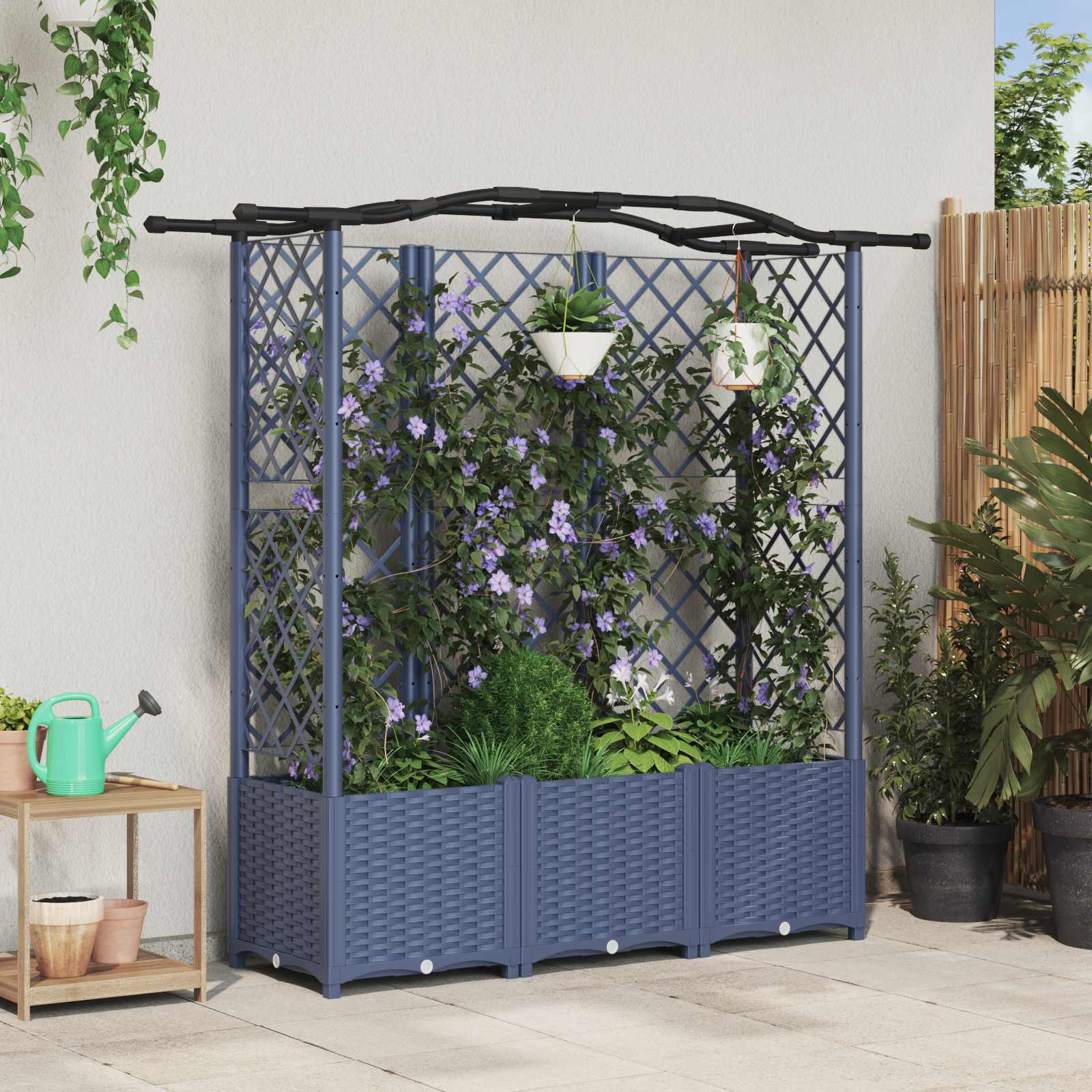Raised bed with trellis and roof Grey 122 x 40 x 141 cm PP