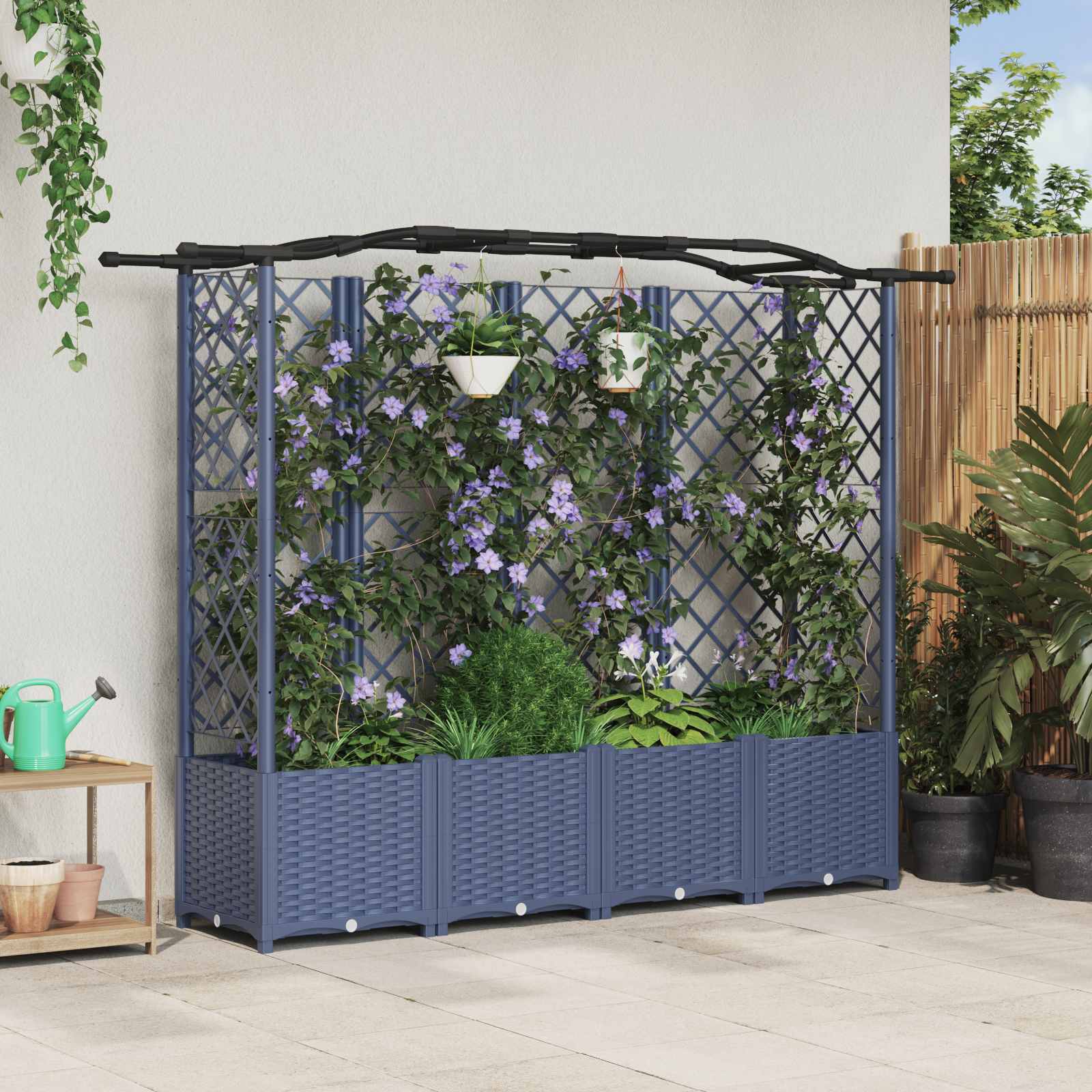 Raised bed with trellis and roof Grey 122 x 40 x 141 cm PP
