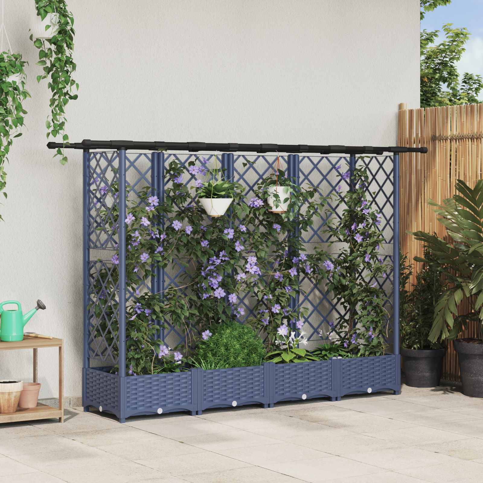 Raised bed with trellis and roof Grey 122 x 40 x 141 cm PP