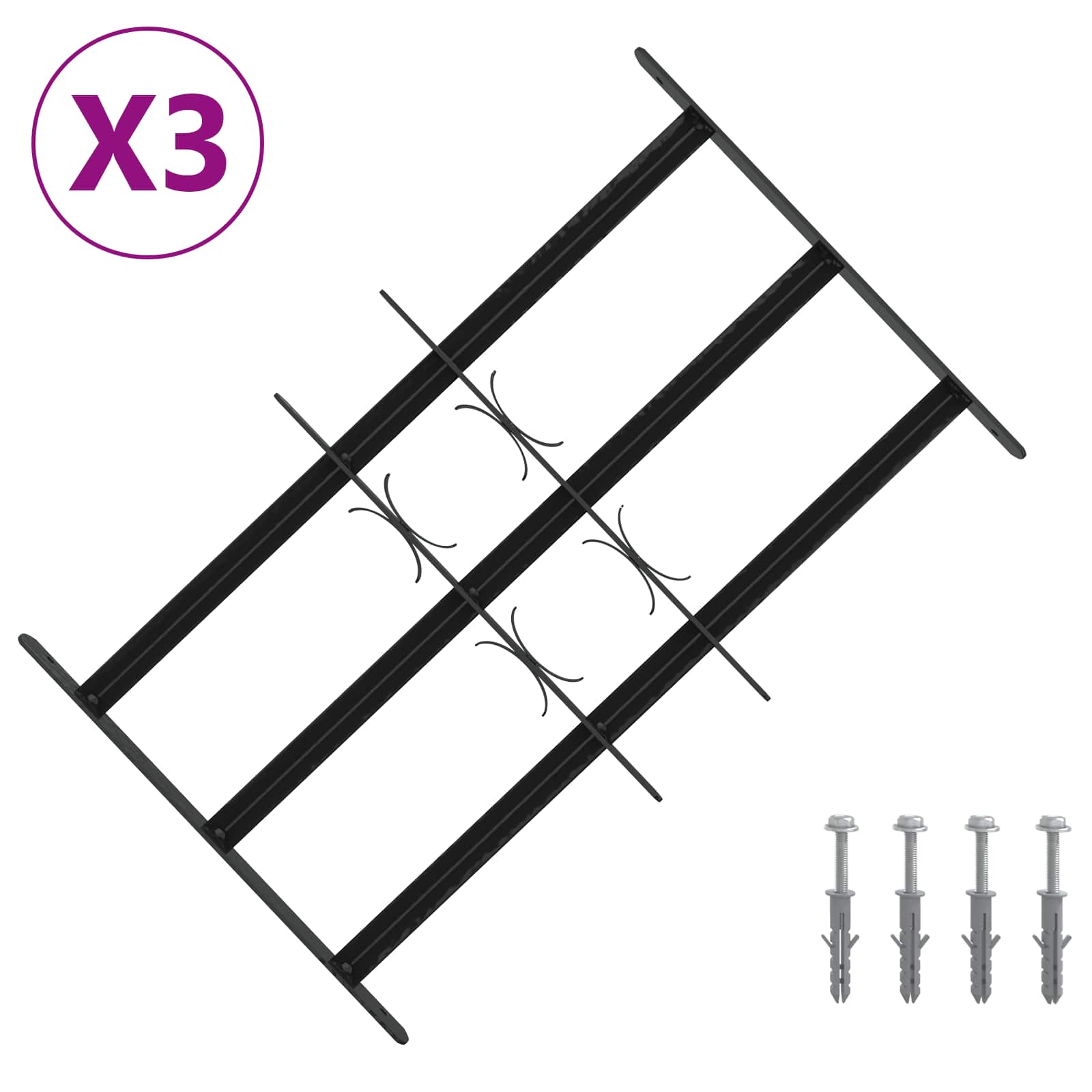 Reja de Seguridad para Ventanas con 3 Barandas 3 pcs 43-74 cm
