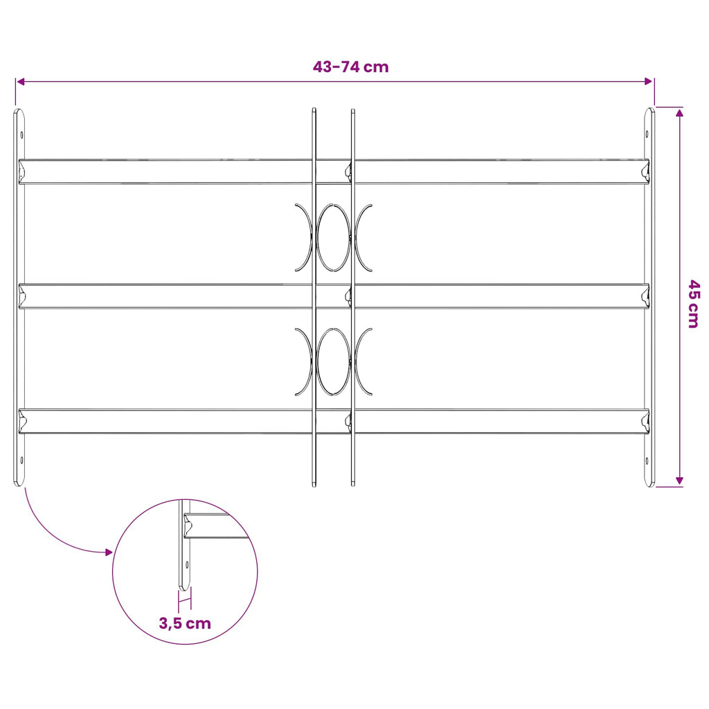 Reja de Seguridad para Ventanas con 3 Barandas 3 pcs 43-74 cm