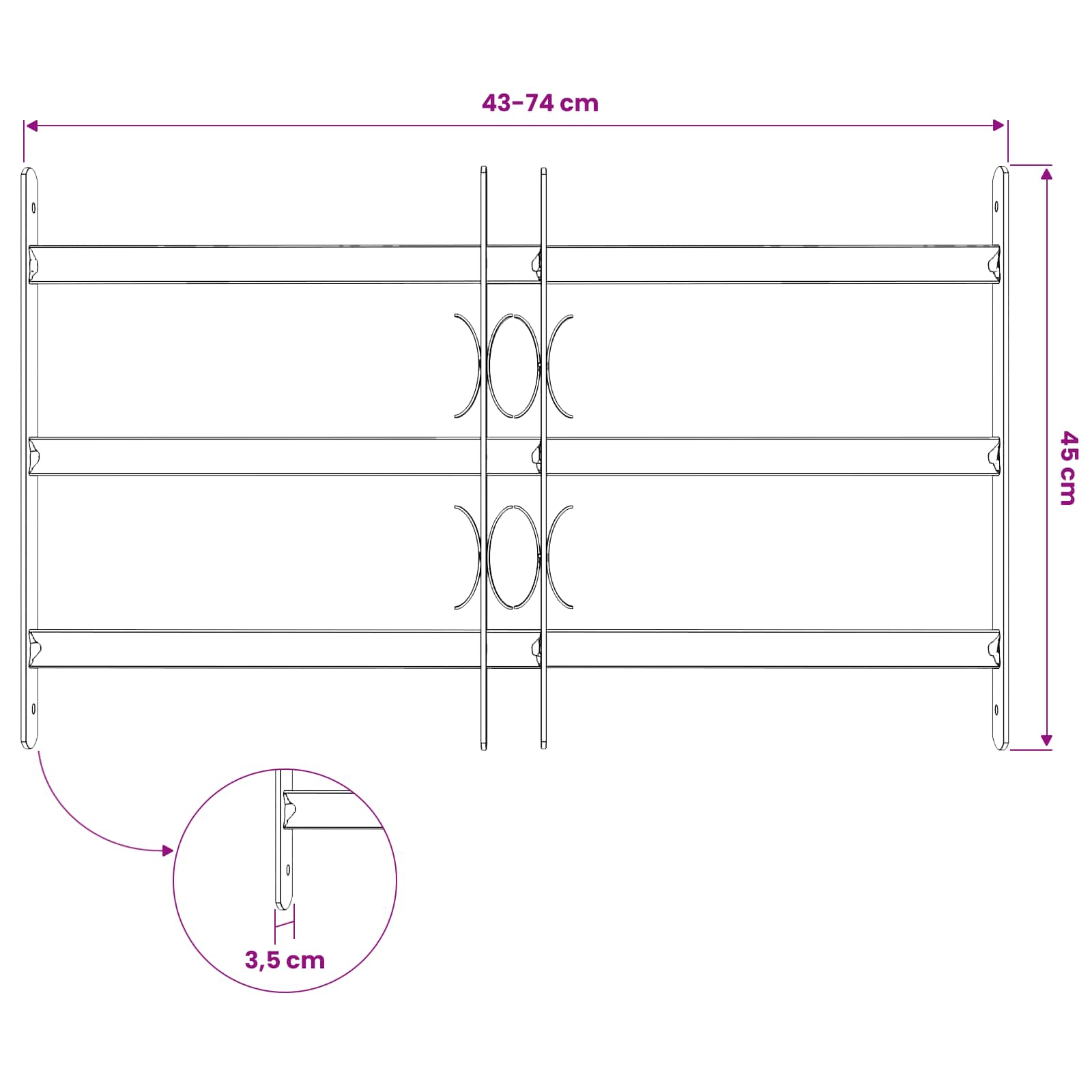 Reja de Seguridad para Ventanas con 3 Barandas 3 pcs 43-74 cm