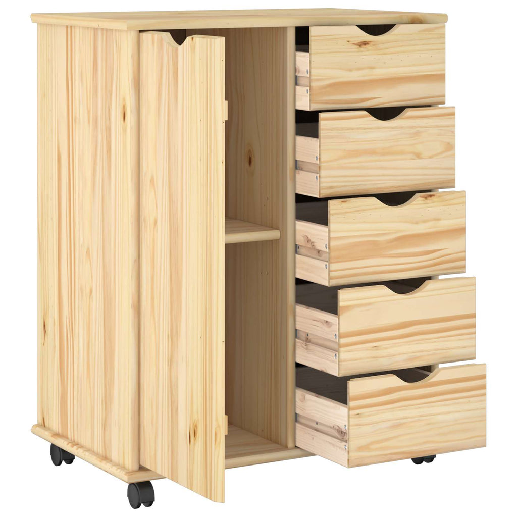 Gabinete rodante Marrón 63,5 x 39 x 79 cm Madera de Pino Macizo