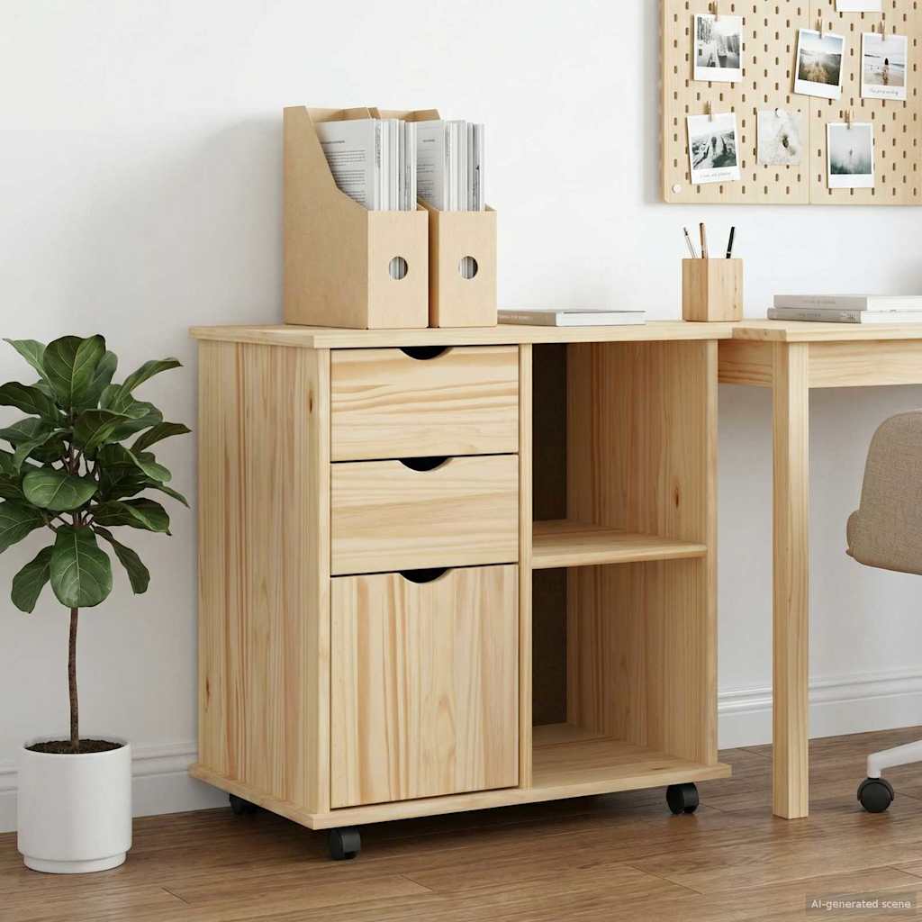 Rolling Cabinet 63.5 x 39 x 65.5 cm Solid Pine Wood