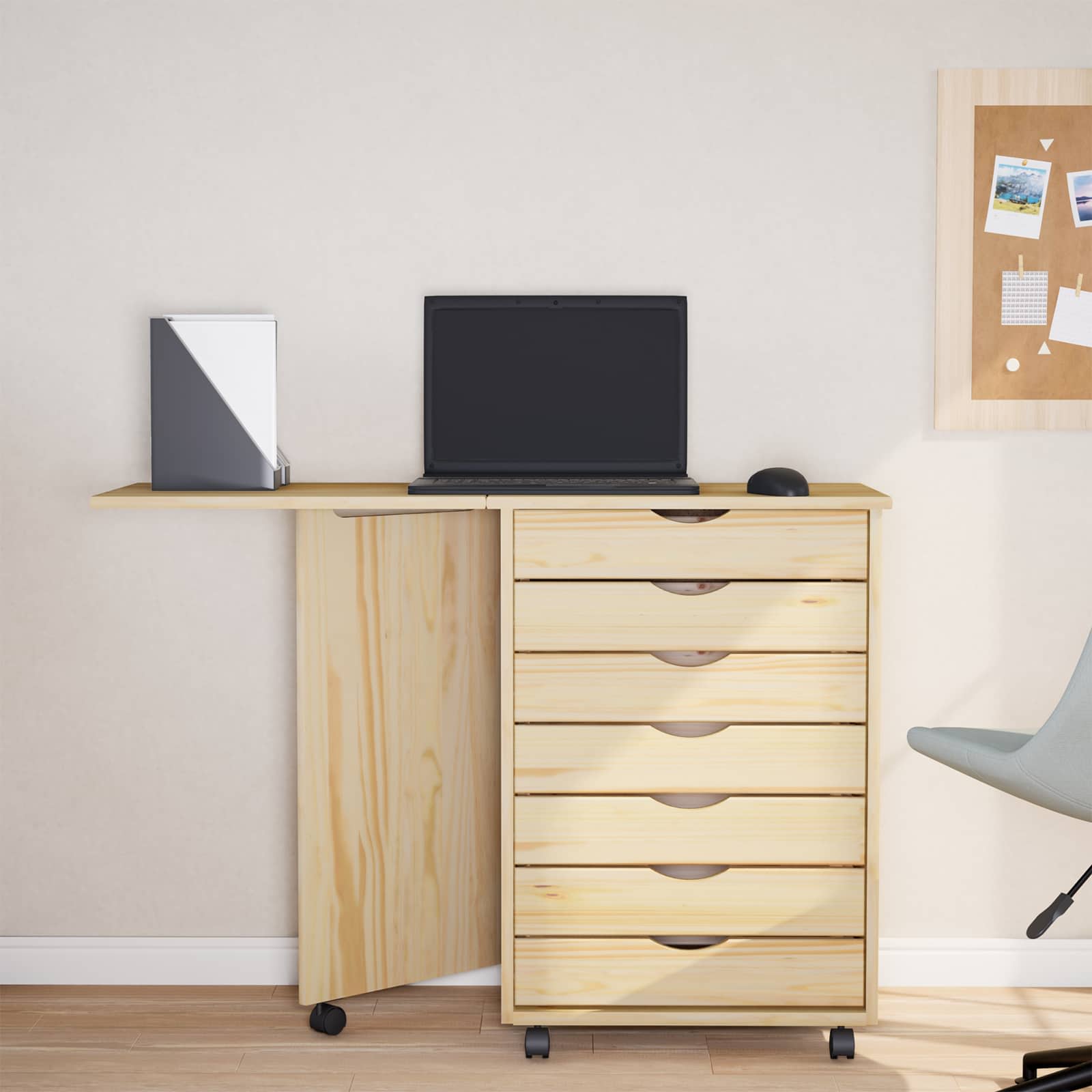 Gabinete Rodante con Escritorio MOSS Barniz transparente