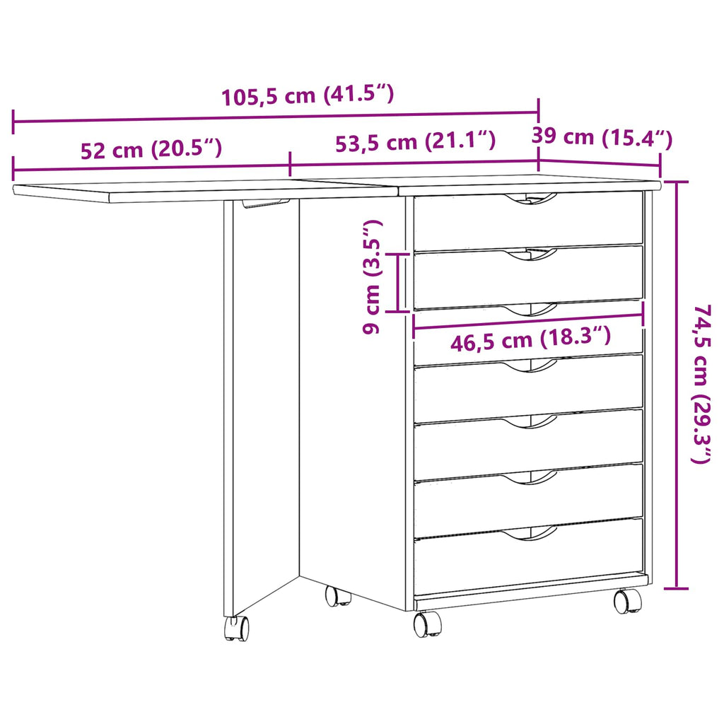 Gabinete Rodante con Escritorio MOSS Barniz transparente