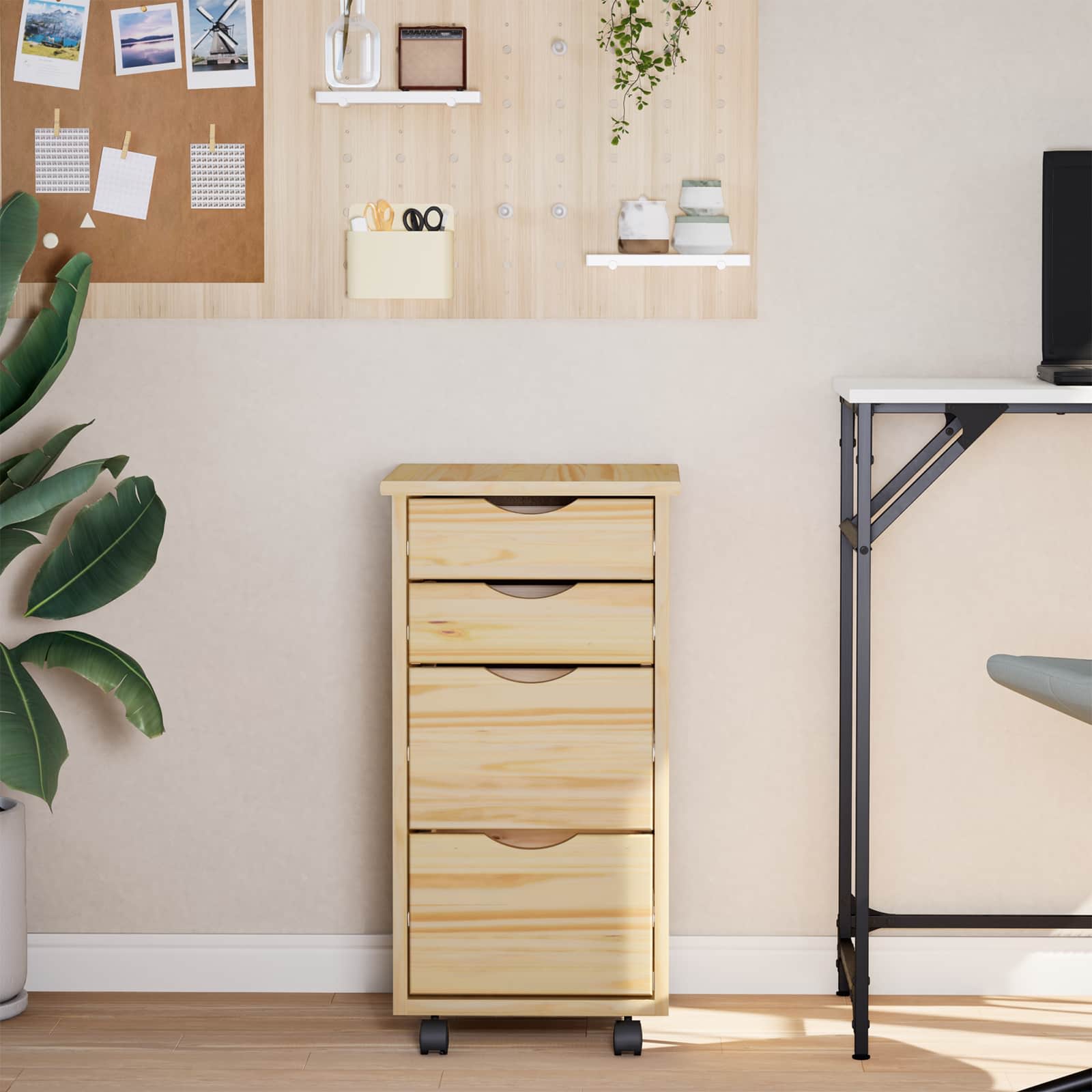 Gabinete Rodante con Escritorio MOSS Barniz transparente