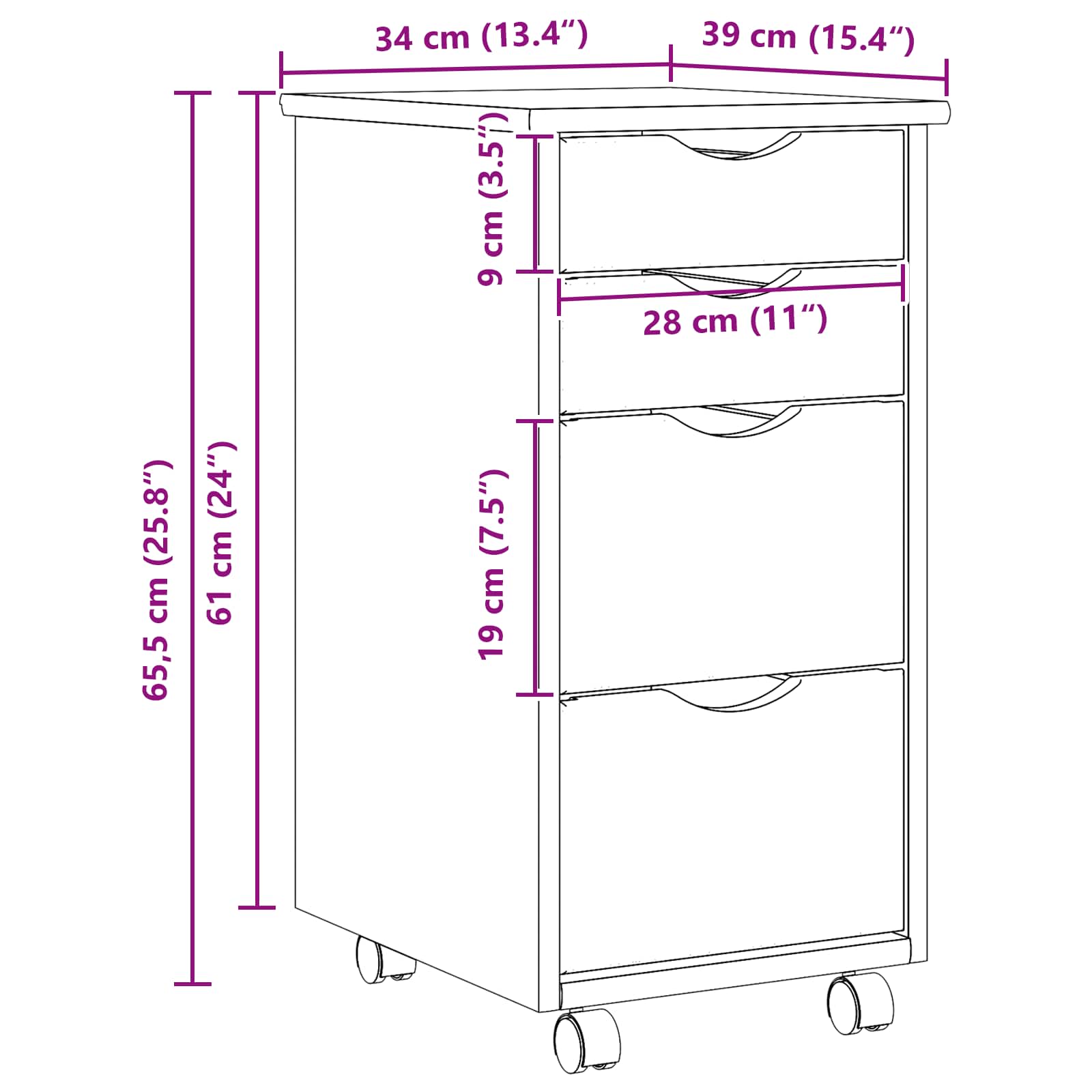 Gabinete Rodante con Escritorio MOSS Barniz transparente