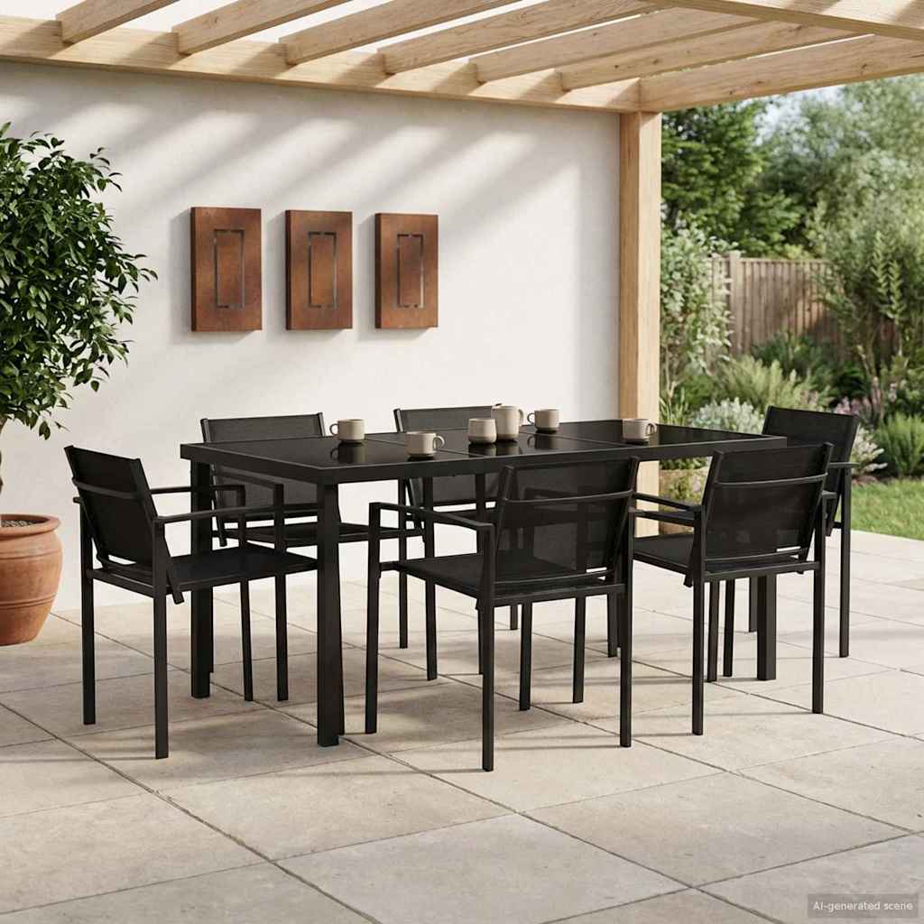 Juego de muebles de exterior 7 pcs Negro y Antracita Textileno