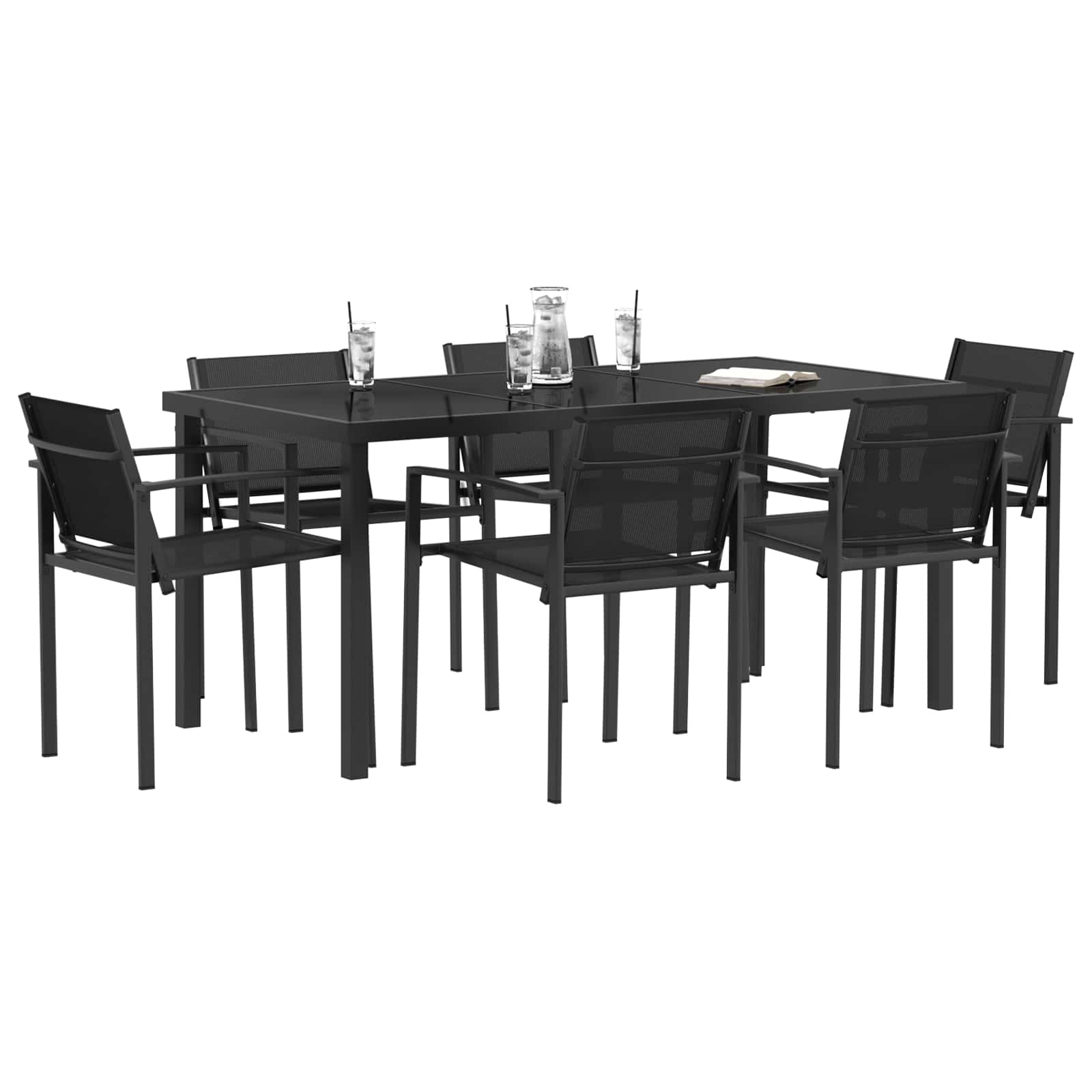 Juego de muebles de exterior 7 pcs Negro y Antracita Textileno