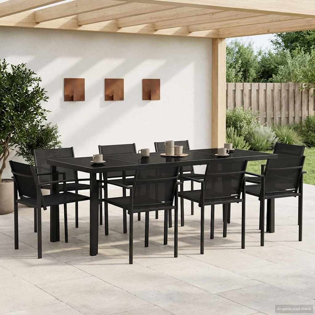 Juego de muebles de exterior 9 pcs Negro y Antracita Textileno