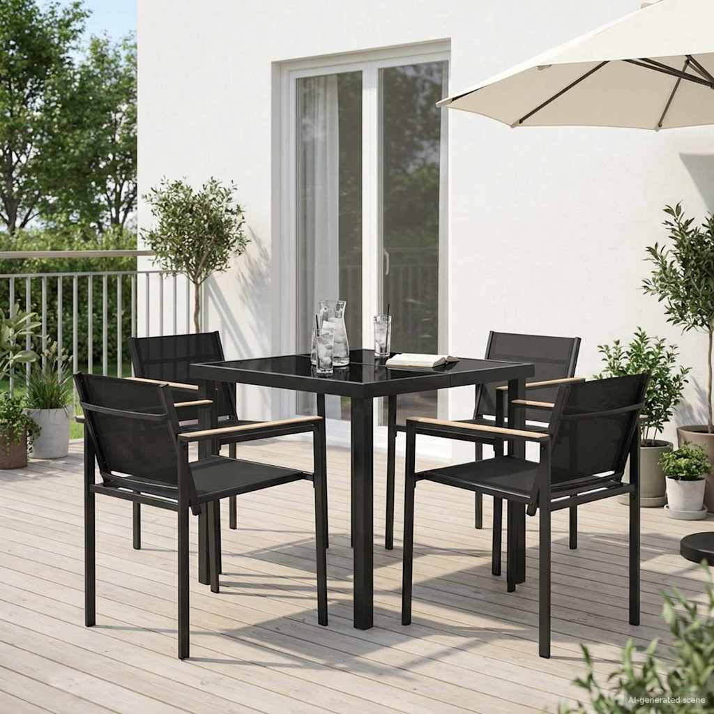 Juego de muebles de exterior 5 pcs Negro y Antracita Textileno